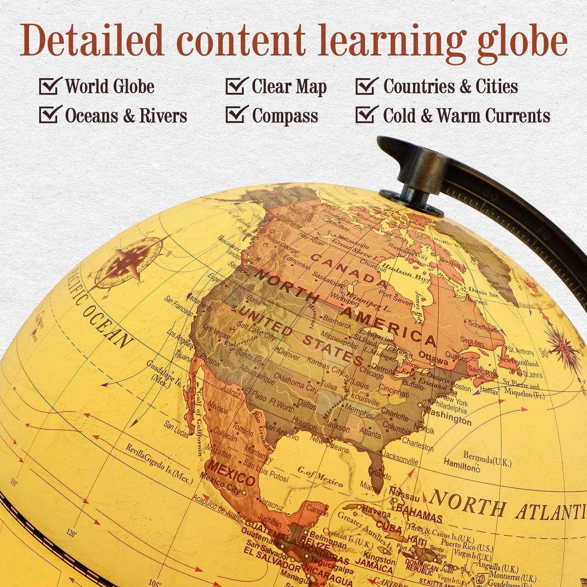 JOWHOL Illuminated 8-inch World Globe with Wood Stand – Vintage Desk Lamp & Learning Globe
