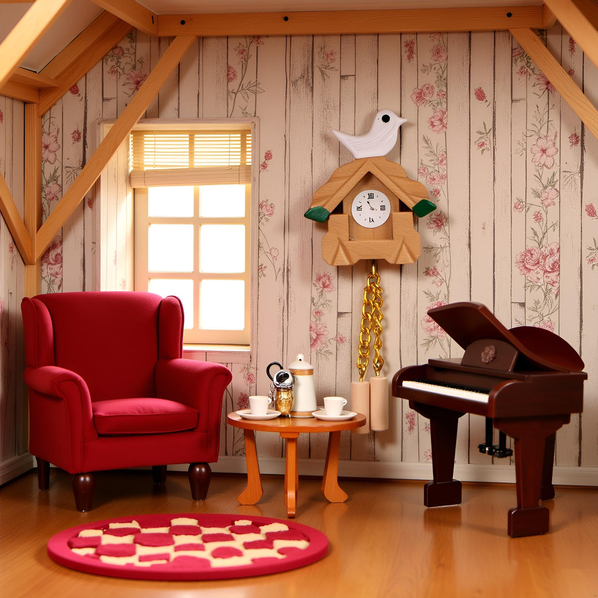 Jowxsx 1-12 Scale Miniature Wooden Clock - Realistic Cuckoo Clock for Dollhouses