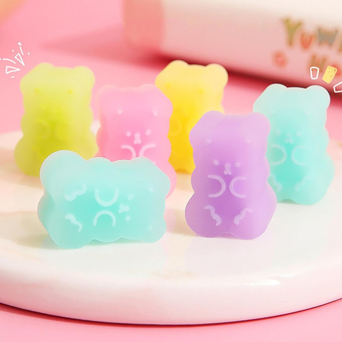 Jowxsx 5 Cute Gummy Bear Erasers for Kids - Colorful Cartoon Bear Pencil Erasers