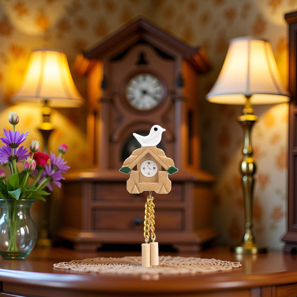 Jowxsx 1-12 Scale Miniature Wooden Clock - Realistic Cuckoo Clock for Dollhouses