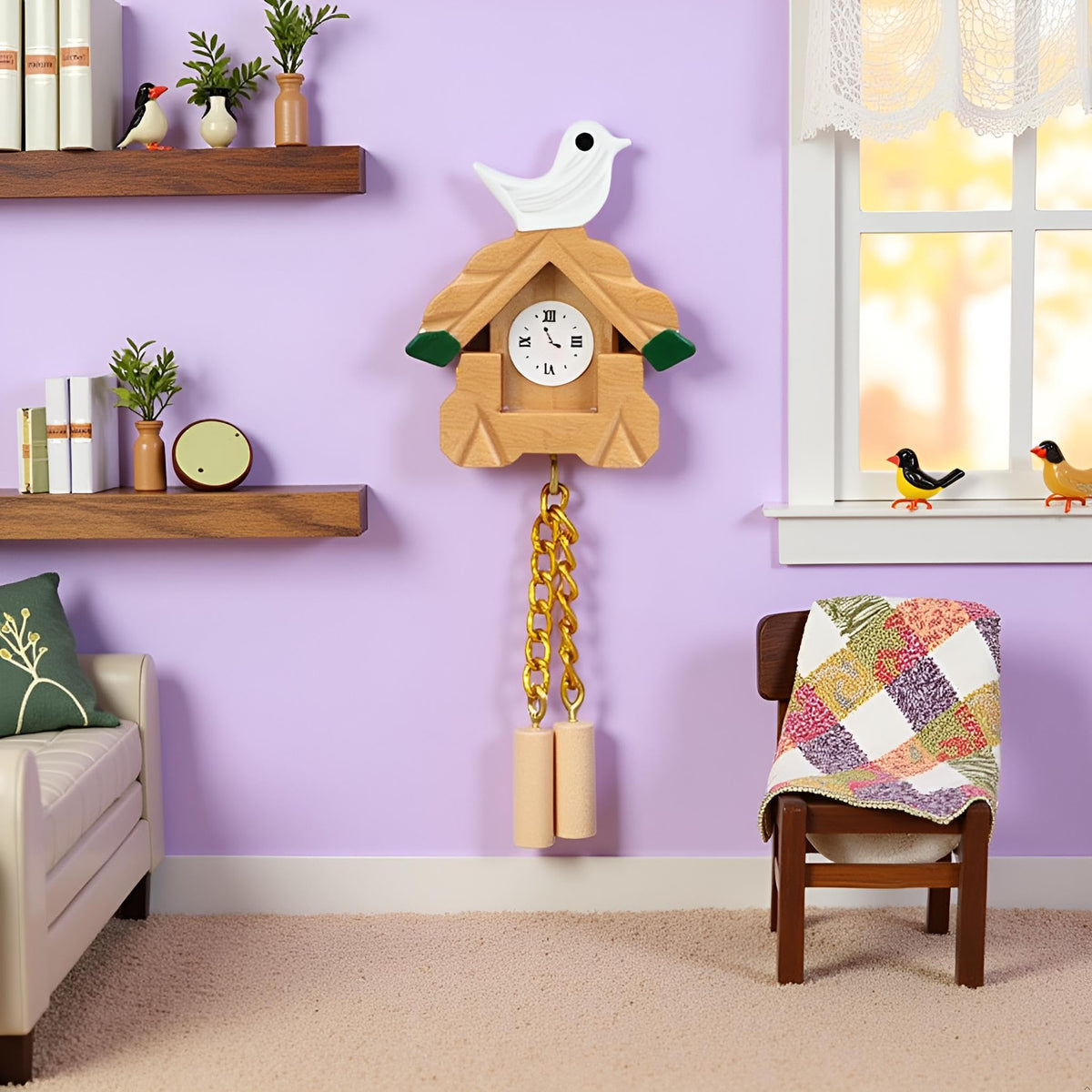 Jowxsx 1-12 Scale Miniature Wooden Clock - Realistic Cuckoo Clock for Dollhouses