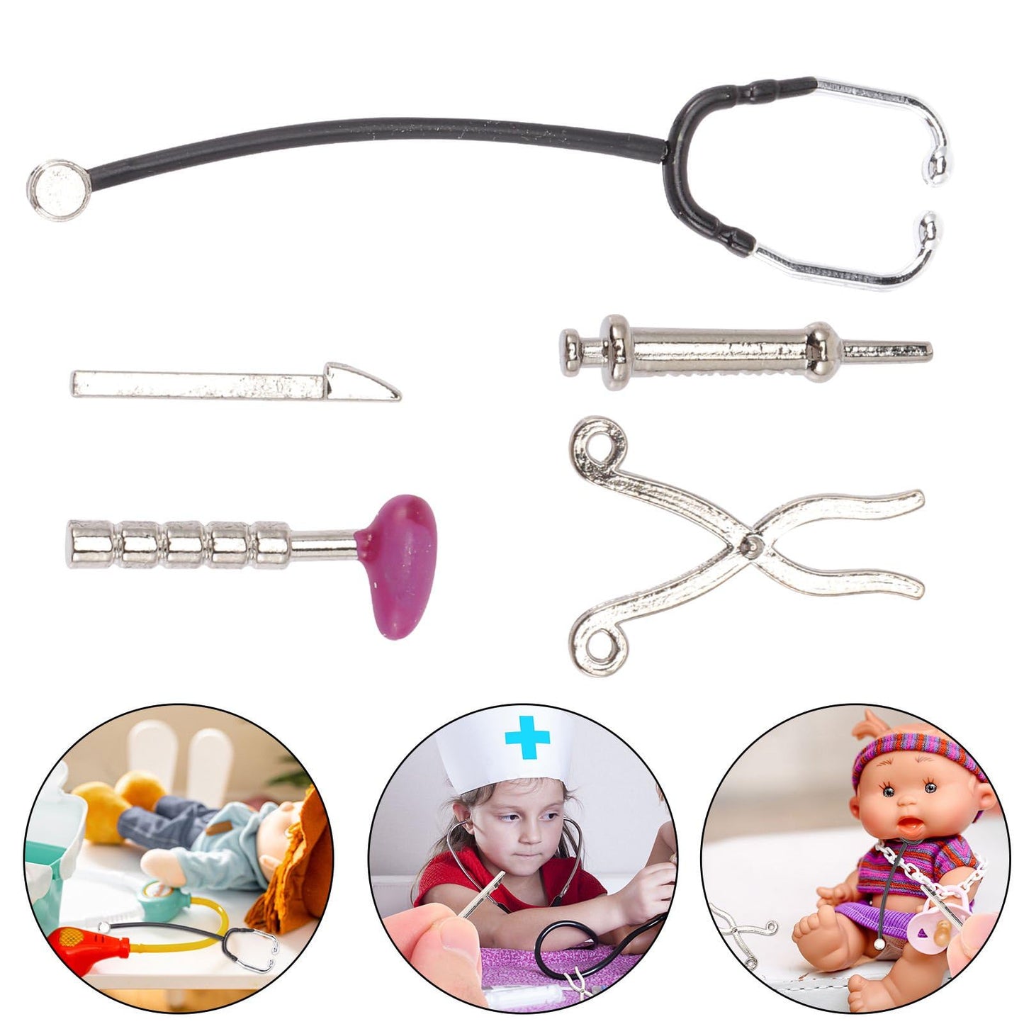 Jowxsx 5Pcs Dollhouse Mini Stethoscope Set – Realistic Hospital Accessories