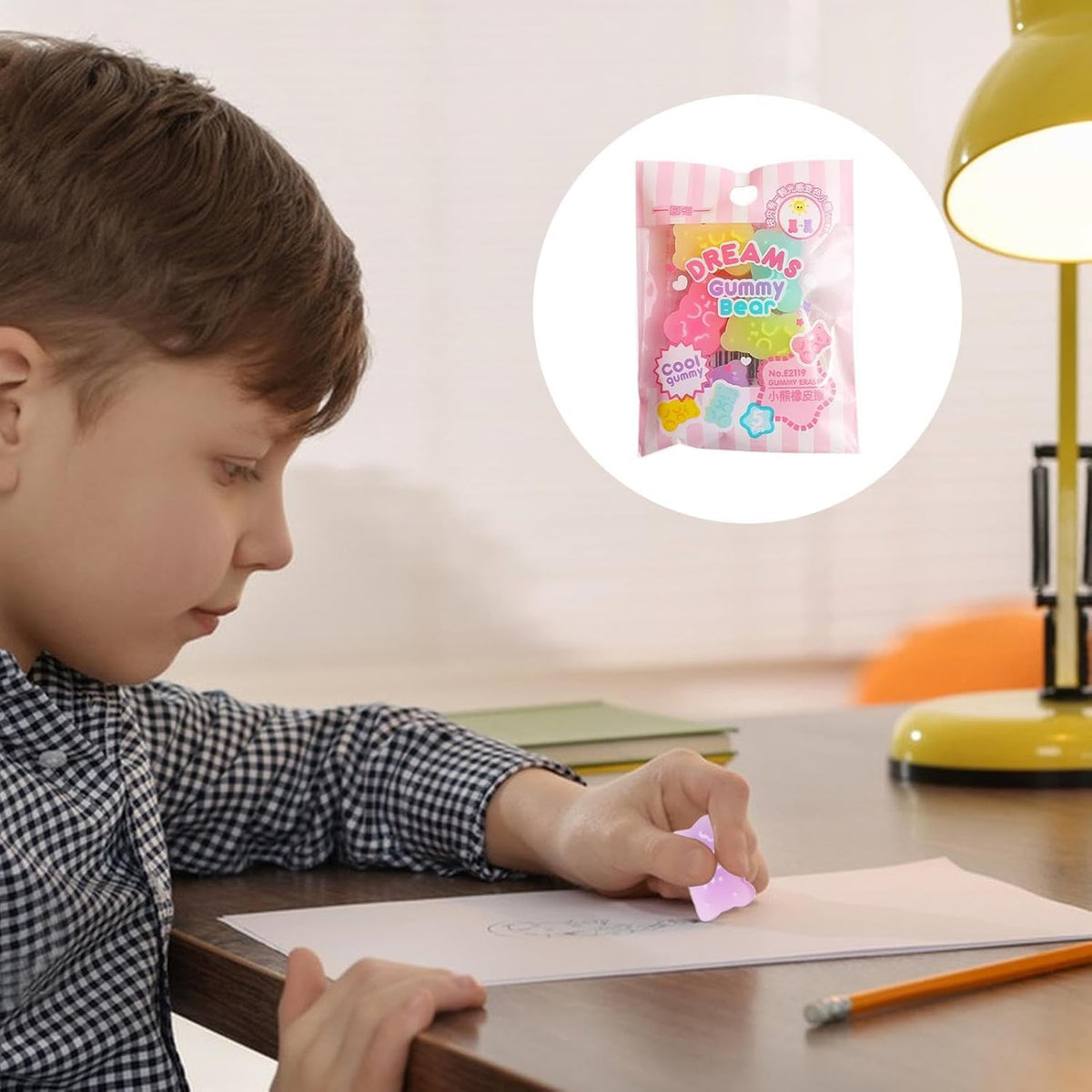 Jowxsx 5 Cute Gummy Bear Erasers for Kids - Colorful Cartoon Bear Pencil Erasers