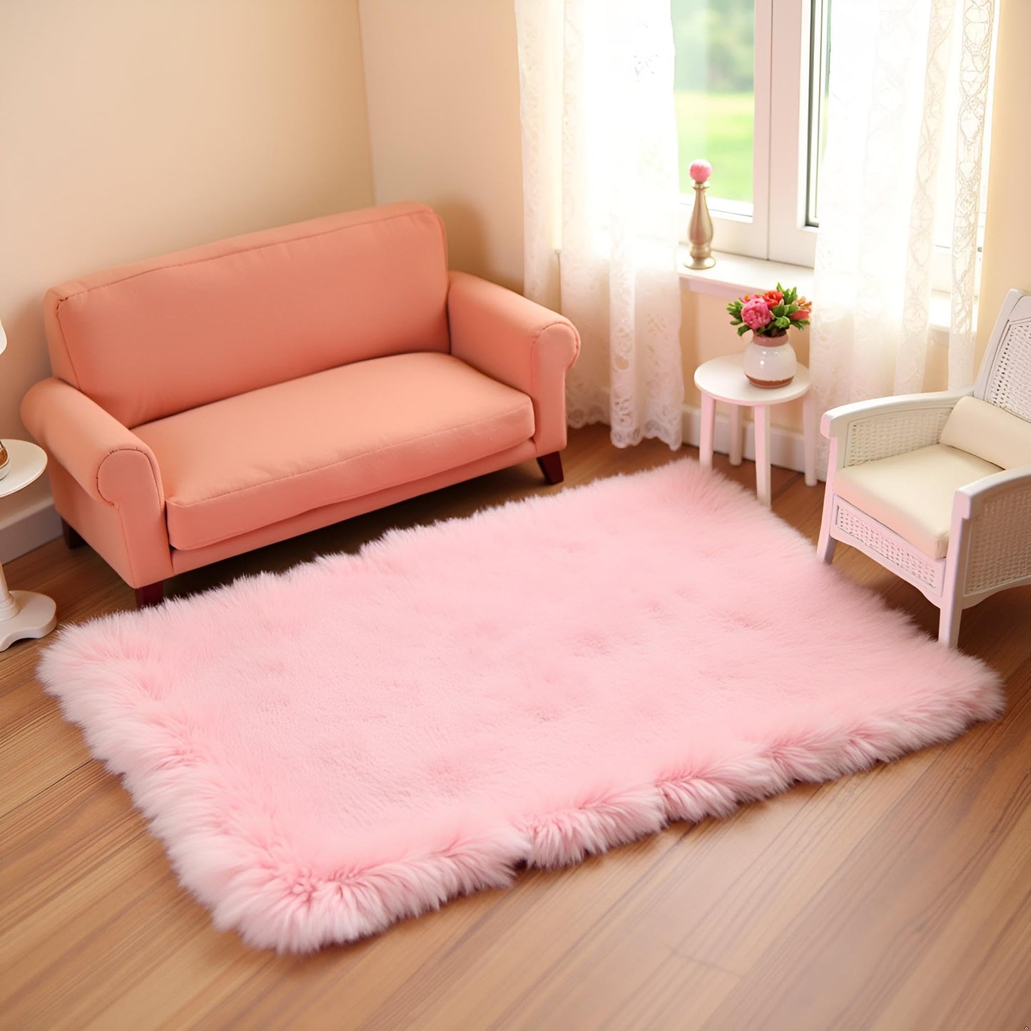 Jowxsx Pink Dollhouse Carpet – Fluffy Mini Rug for 1/12, 1/8, 1/6 Scale (Square S)