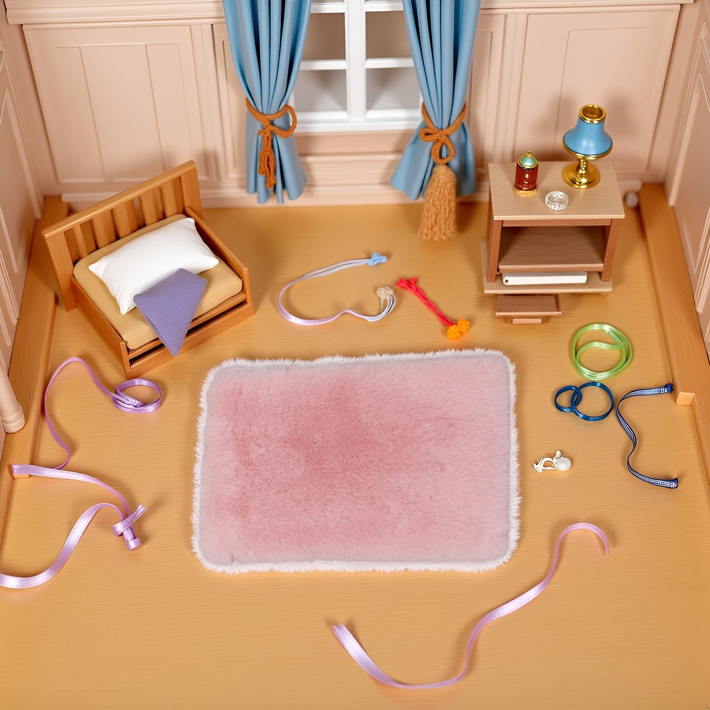 Jowxsx Pink Dollhouse Carpet – Fluffy Mini Rug for 1/12, 1/8, 1/6 Scale (Square S)
