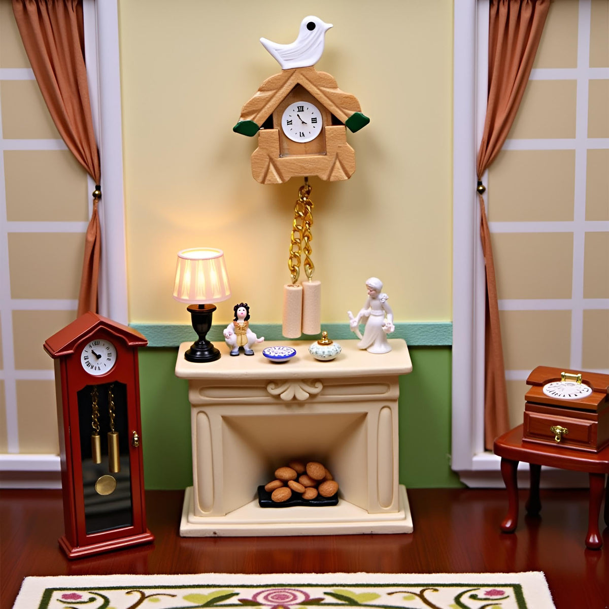 Jowxsx 1-12 Scale Miniature Wooden Clock - Realistic Cuckoo Clock for Dollhouses