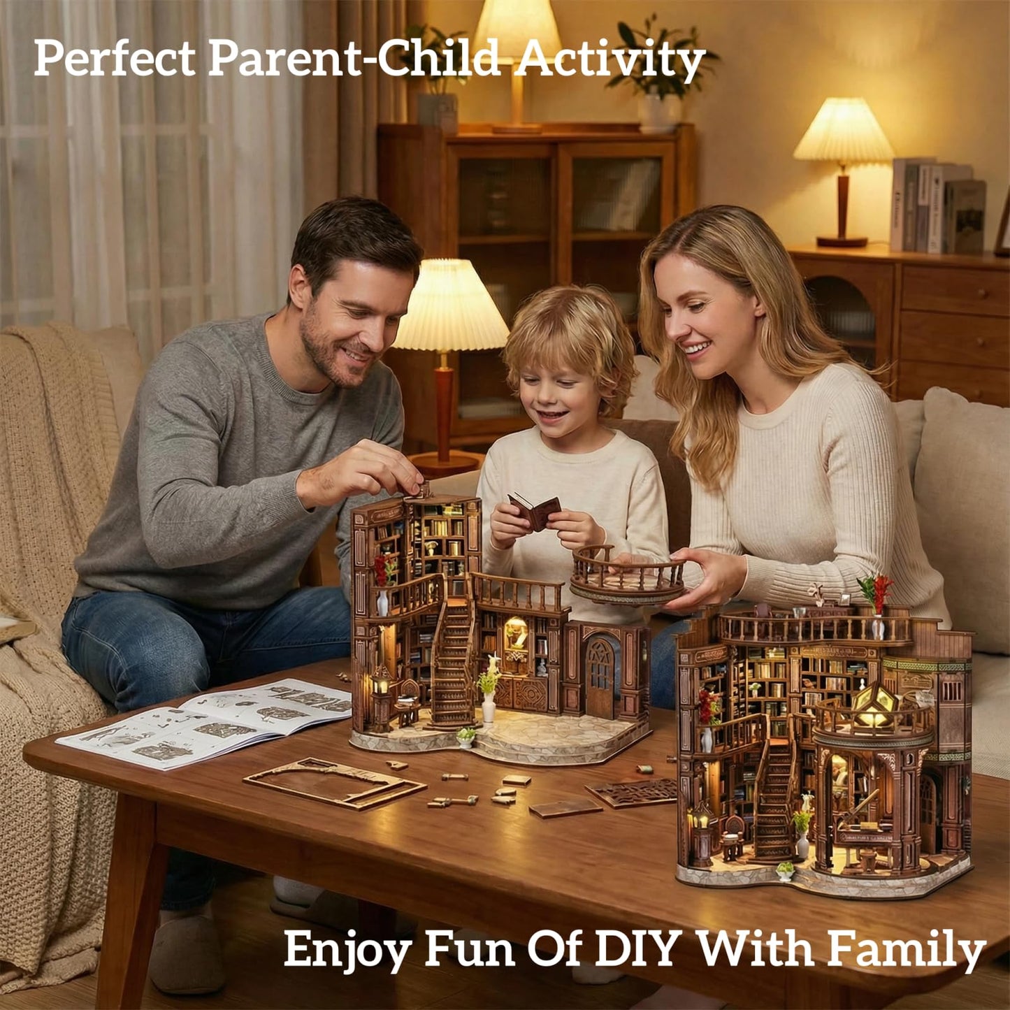 Joxvizx DIY Miniature Book Nook Kit with LED Light – 3D Wooden Puzzle Craft
