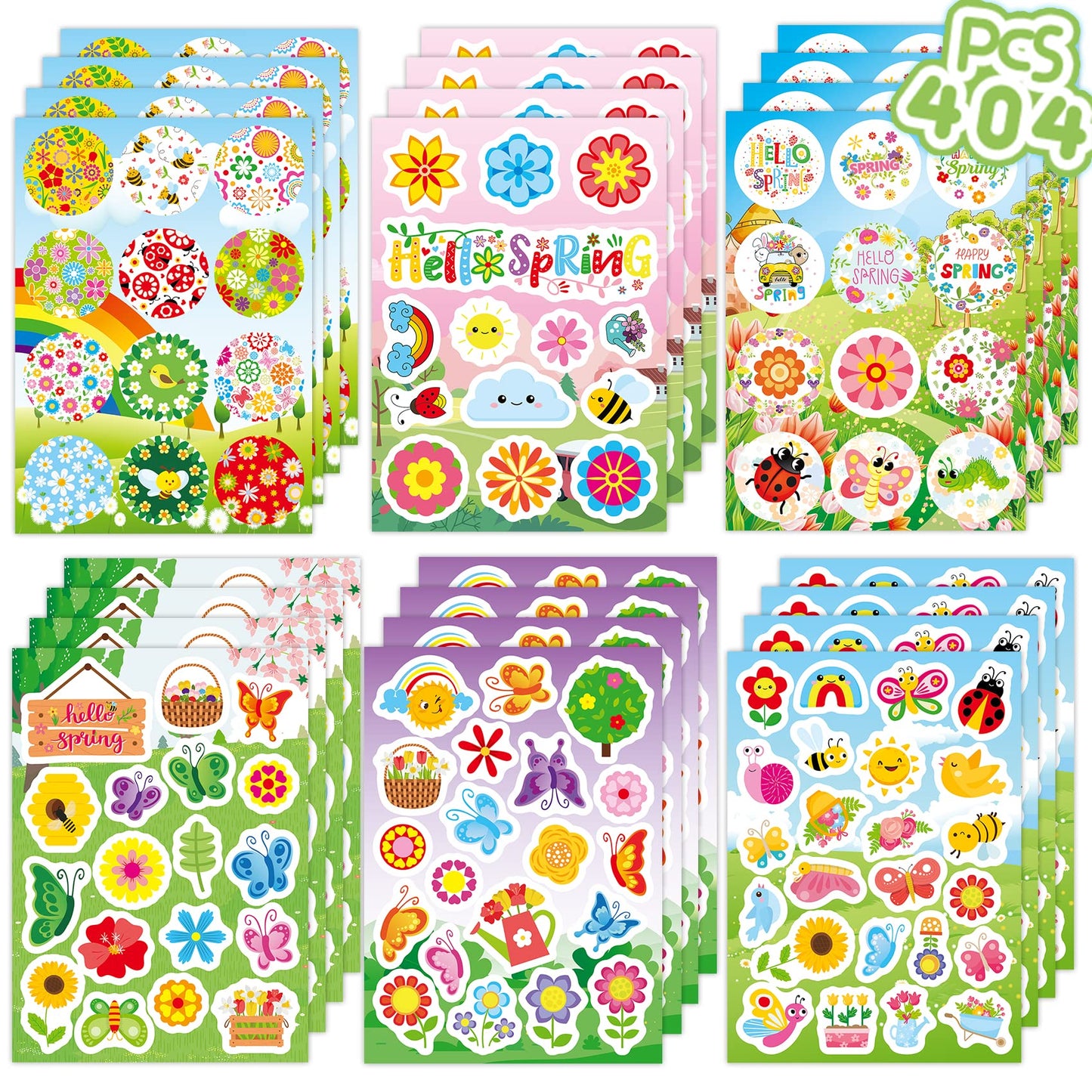 Joy Bang 404PCS Spring Stickers for Kids — 24 Sheets Garden & Flower Decor