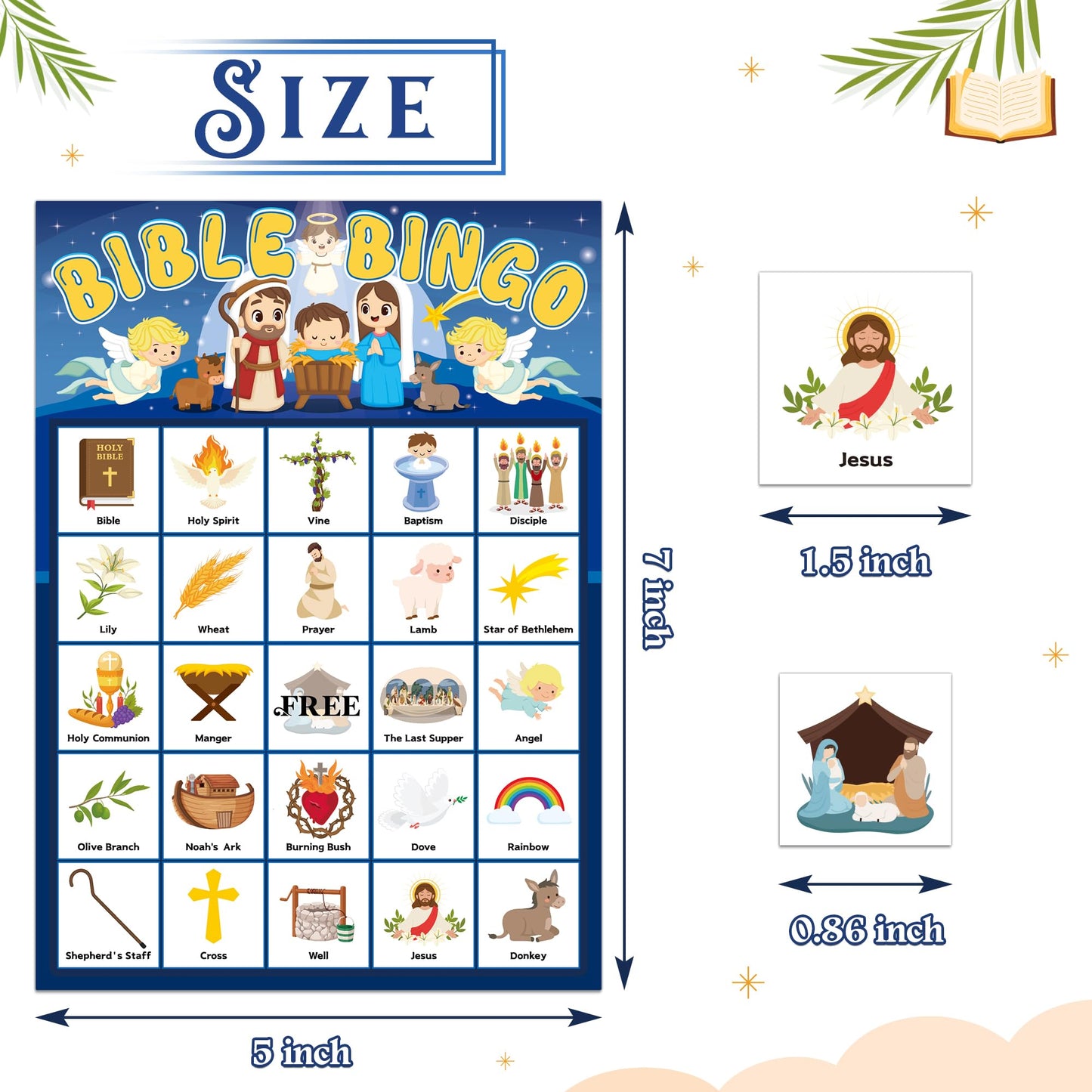 Joy Bang Bible Bingo Games for Kids – 24 Cards, 385 Chips, 2 Calling Cards | Sunday School & Holiday Activities