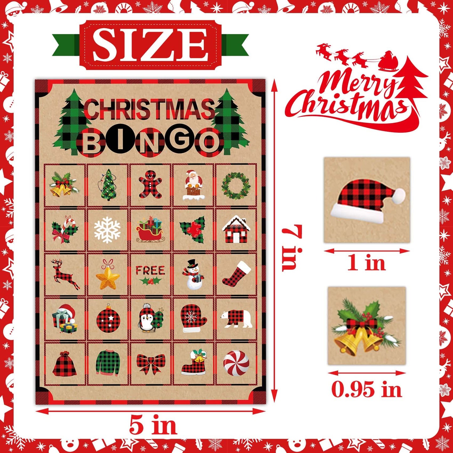 Joy Bang Christmas Bingo Games for Kids — 24 Cards, 385 Chips, 2 Callers for Family & Classroom Fun