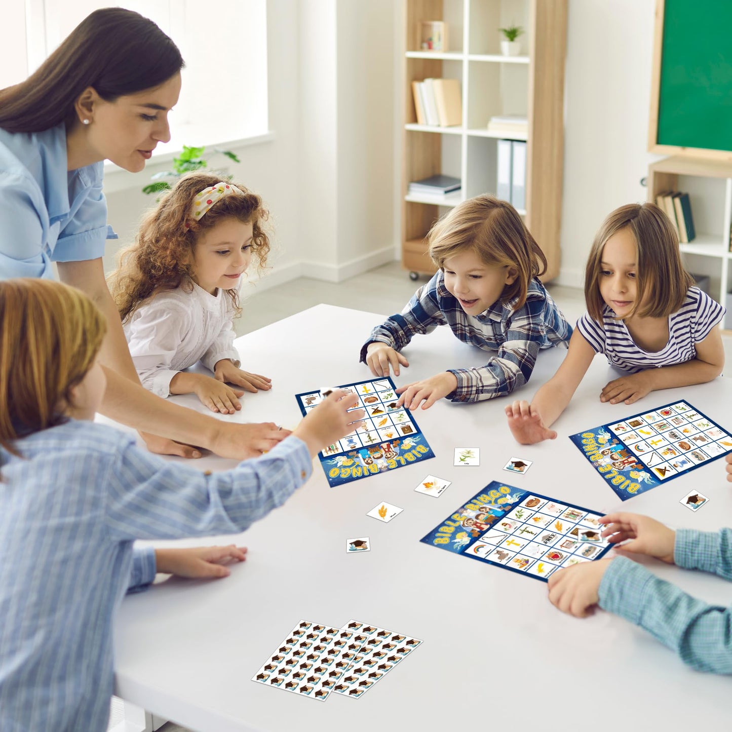 Joy Bang Bible Bingo Games for Kids – 24 Cards, 385 Chips, 2 Calling Cards | Sunday School & Holiday Activities