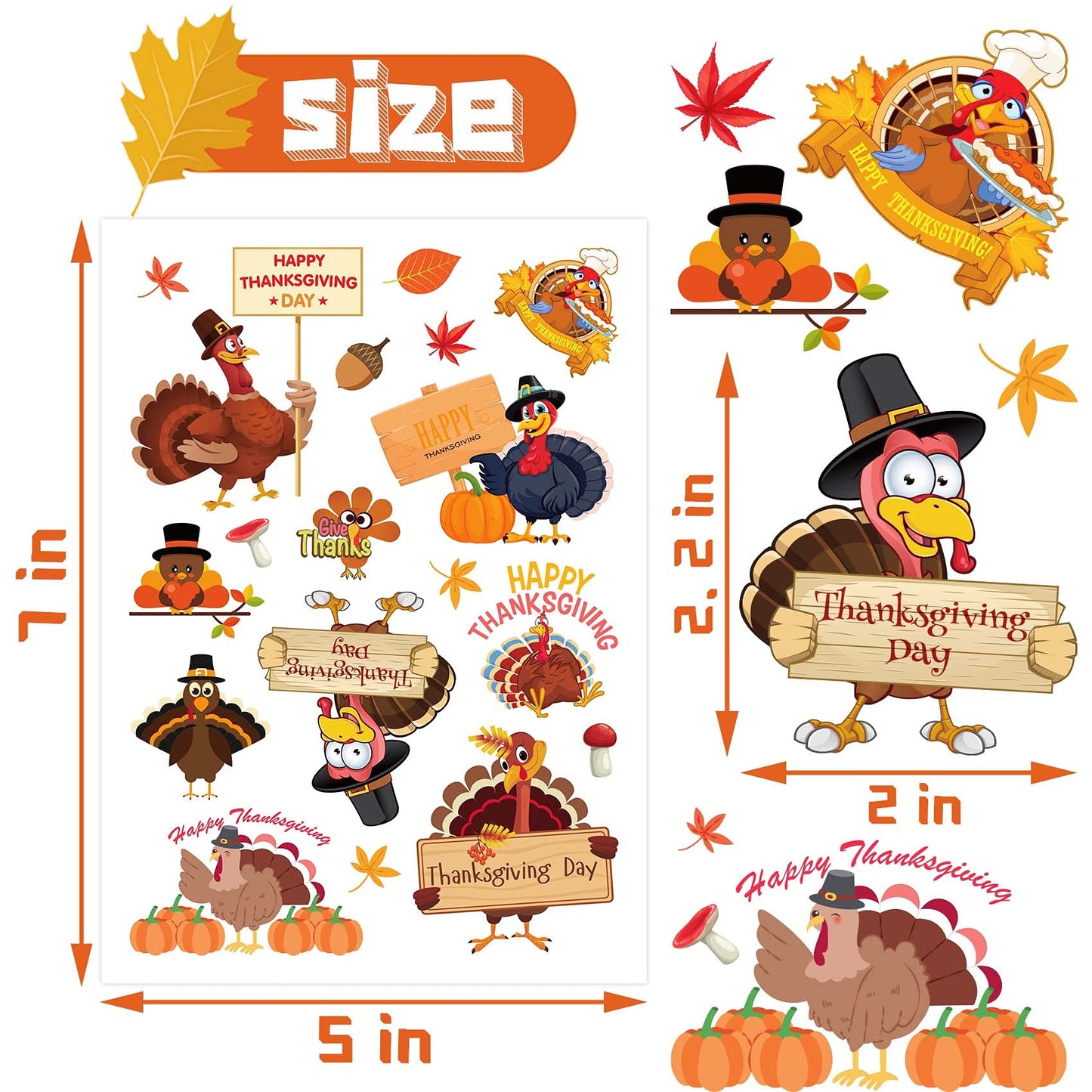 Joy Bang 300 PCS Thanksgiving Stickers for Kids — 24 Sheets Turkey Crafts & Party Favors