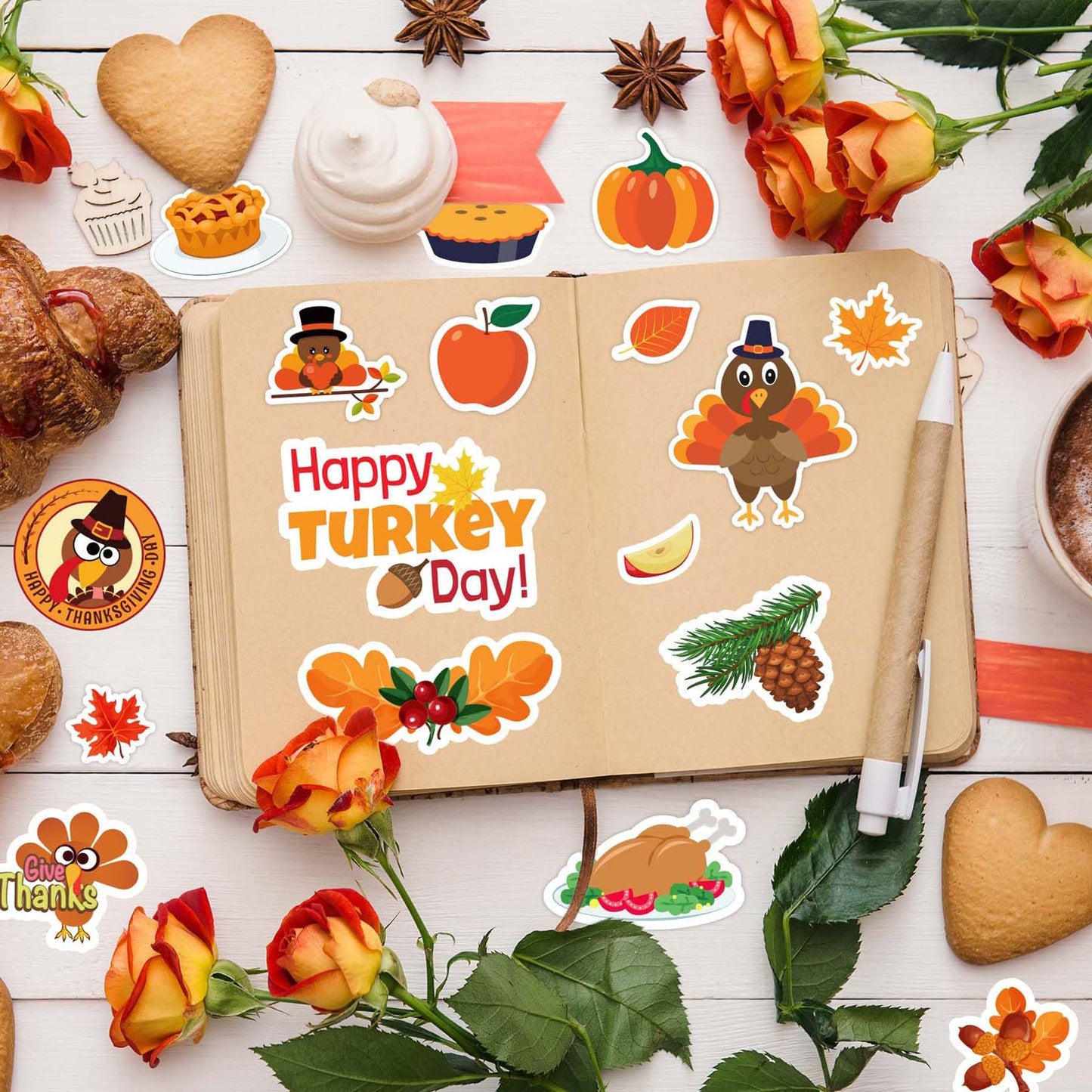 Joy Bang 300 PCS Thanksgiving Stickers for Kids — 24 Sheets Turkey Crafts & Party Favors