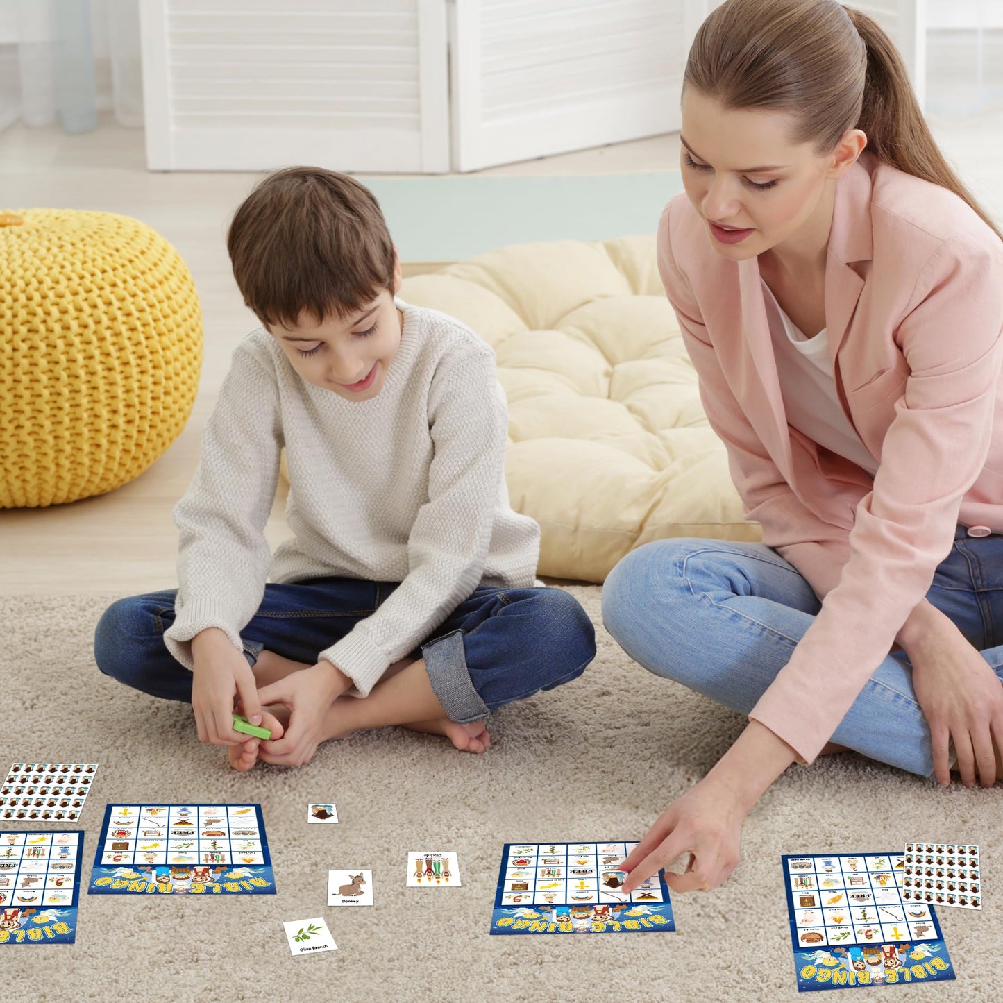 Joy Bang Bible Bingo Games for Kids – 24 Cards, 385 Chips, 2 Calling Cards | Sunday School & Holiday Activities