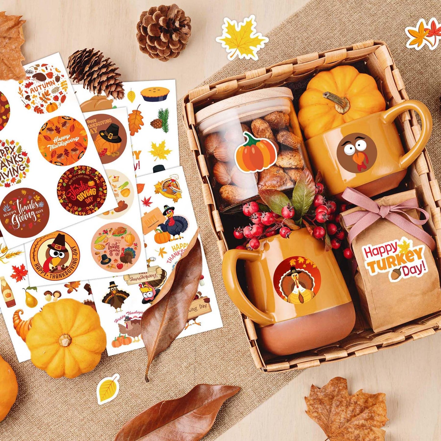 Joy Bang 300 PCS Thanksgiving Stickers for Kids — 24 Sheets Turkey Crafts & Party Favors