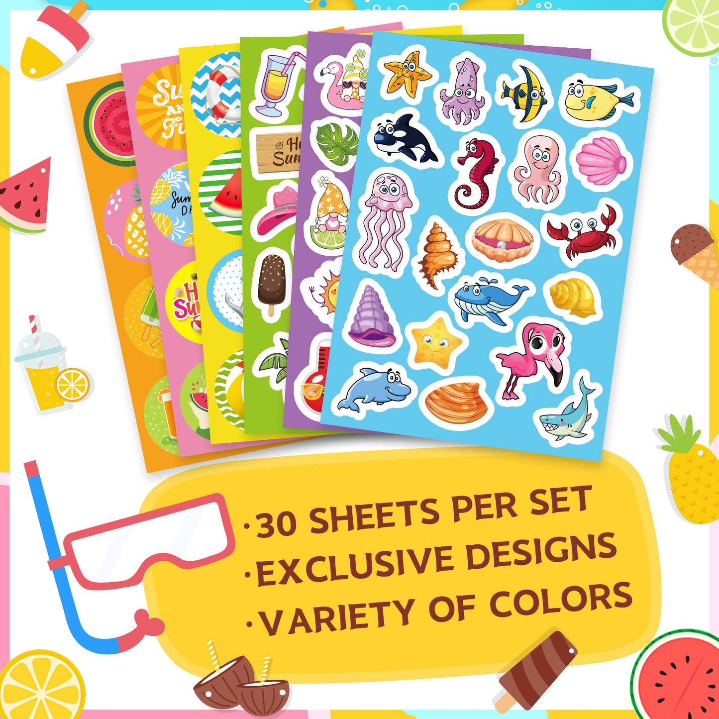 Joy Bang 500 Pcs Summer Stickers for Kids | Beach, Ocean & Hawaiian Themes