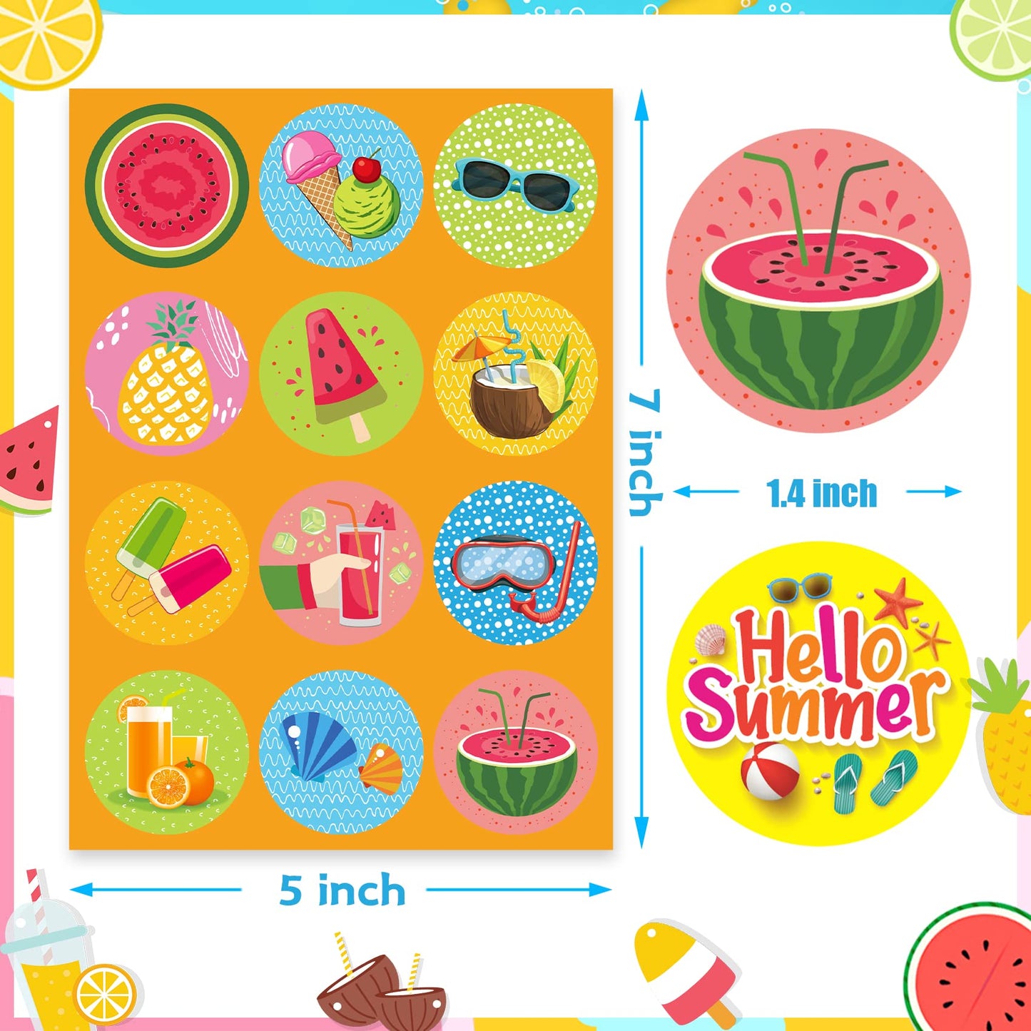 Joy Bang 500 Pcs Summer Stickers for Kids | Beach, Ocean & Hawaiian Themes