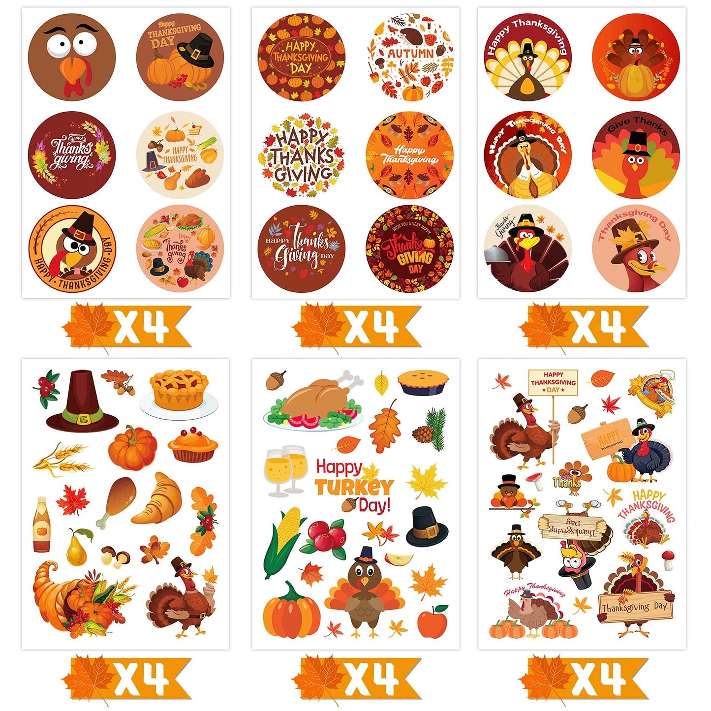Joy Bang 300 PCS Thanksgiving Stickers for Kids — 24 Sheets Turkey Crafts & Party Favors