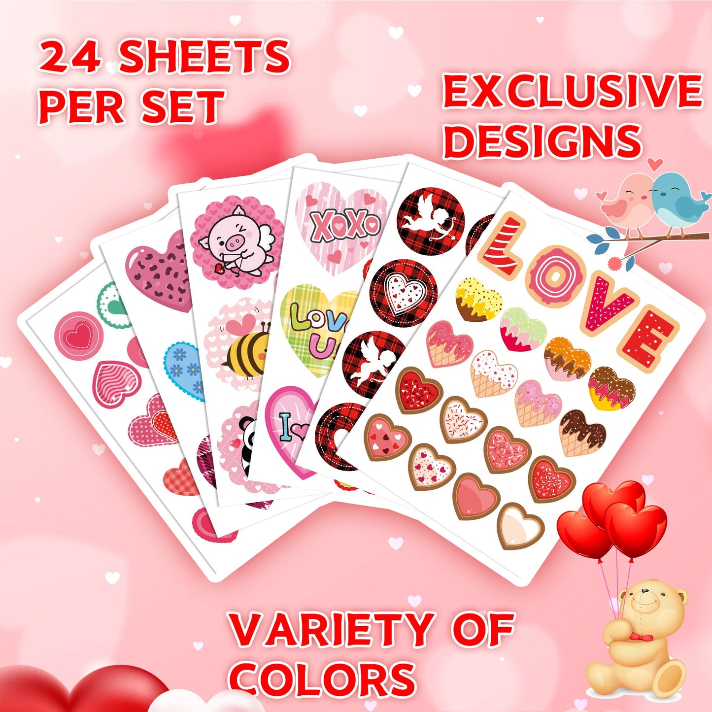 Joy Bang Valentines Stickers for Kids – 308 Pcs, Heart & Love Sticker Pack for Crafts, Gifts & Party Favors