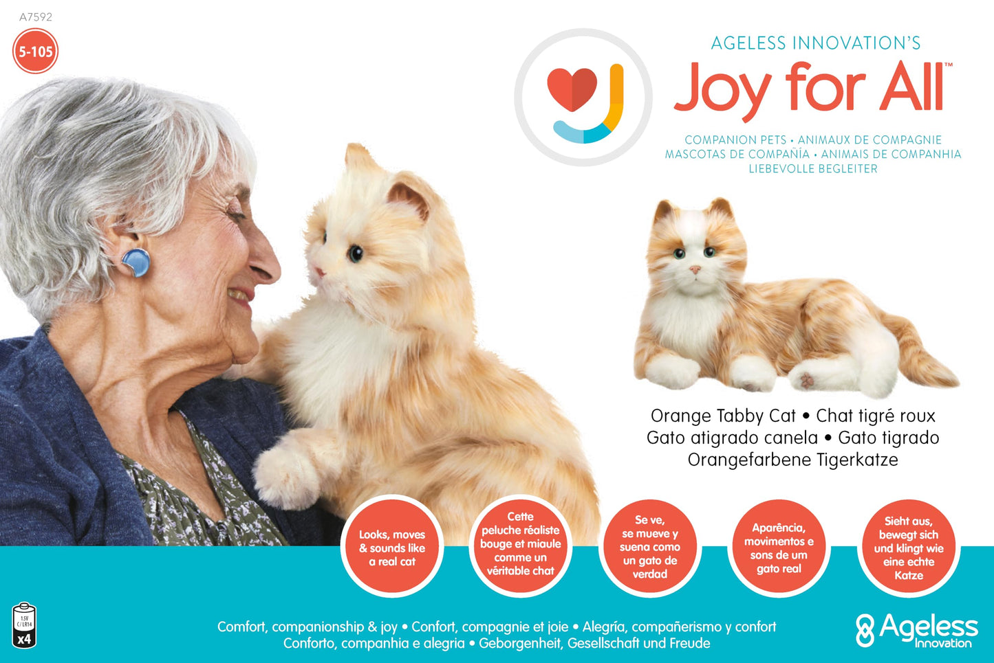 JOY FOR ALL Companion Cat - Realistic Animatronic Cat for Seniors | Soft-Touch Fur, Purring & Interactive Companionship