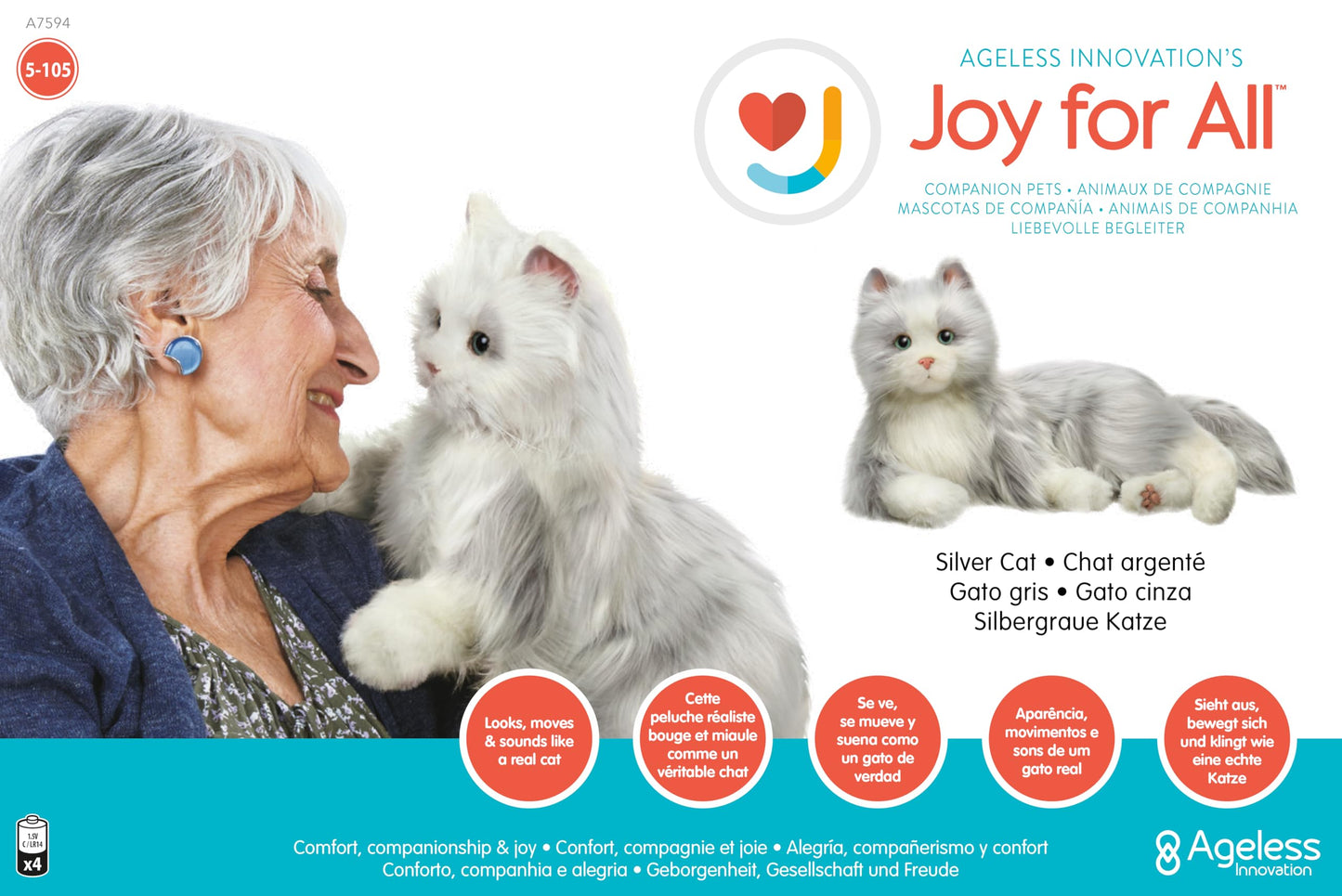 JOY FOR ALL Companion Cat - Lifelike Animatronic Pet for Seniors | Realistic Fur & Purring