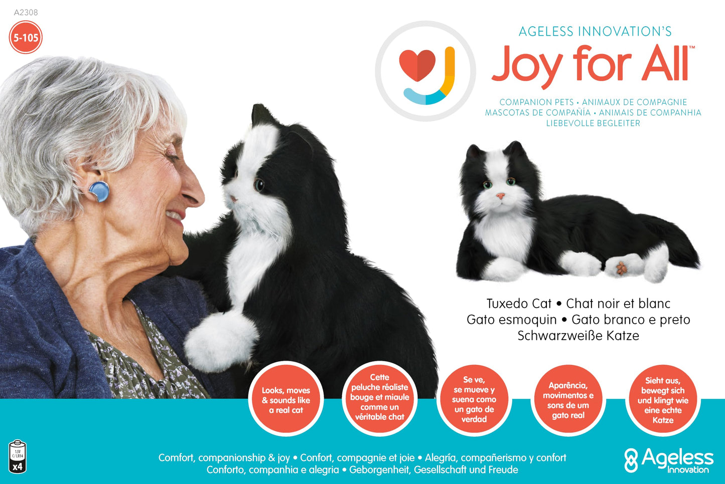 Joy For All Companion Cat — Lifelike Animatronic Tuxedo Cat for Seniors