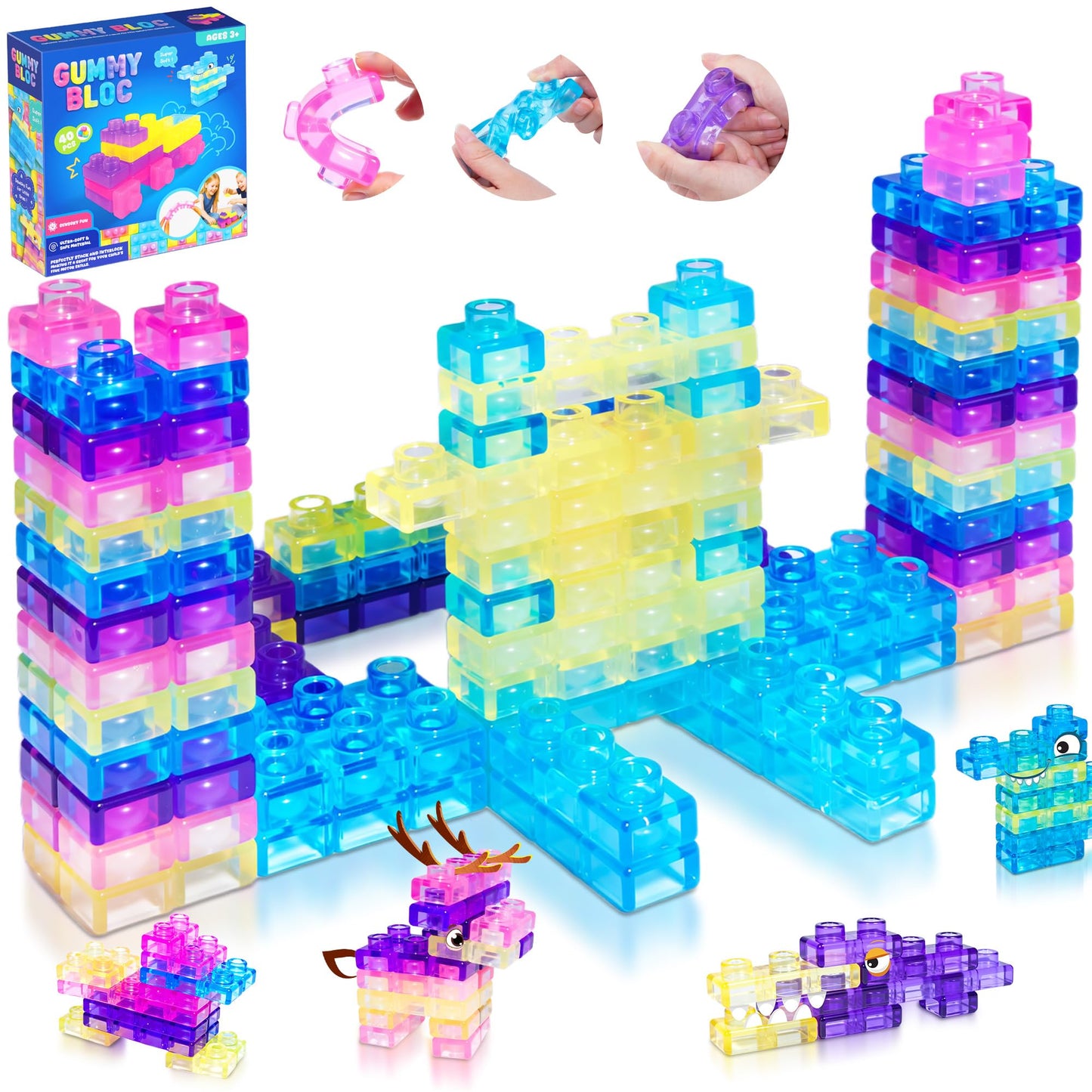 JOY SPOT! 40-Piece Sensory Soft Building Blocks for Toddlers - Montessori Squishy Stacking Toy Set