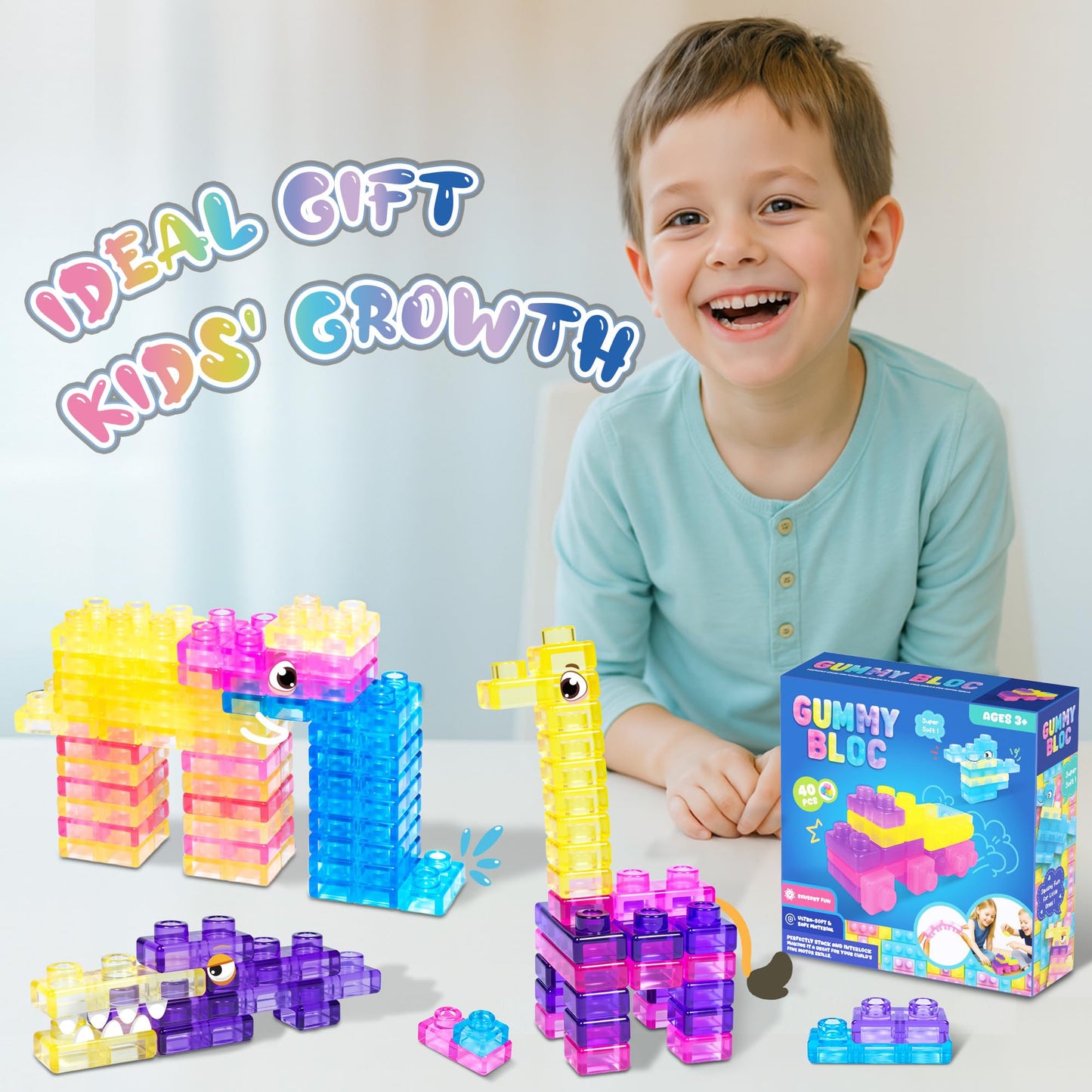 JOY SPOT! 40-Piece Sensory Soft Building Blocks for Toddlers - Montessori Squishy Stacking Toy Set