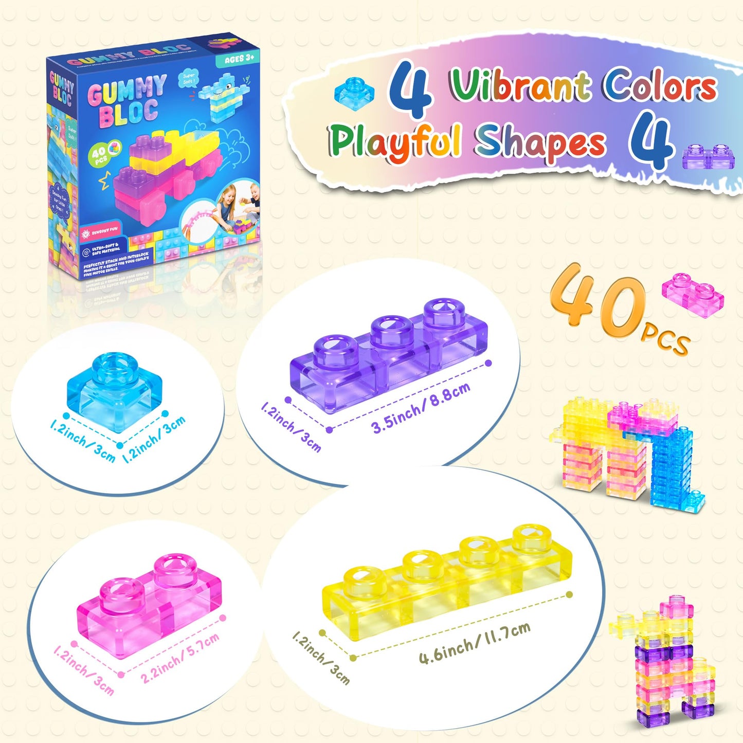 JOY SPOT! 40-Piece Sensory Soft Building Blocks for Toddlers - Montessori Squishy Stacking Toy Set