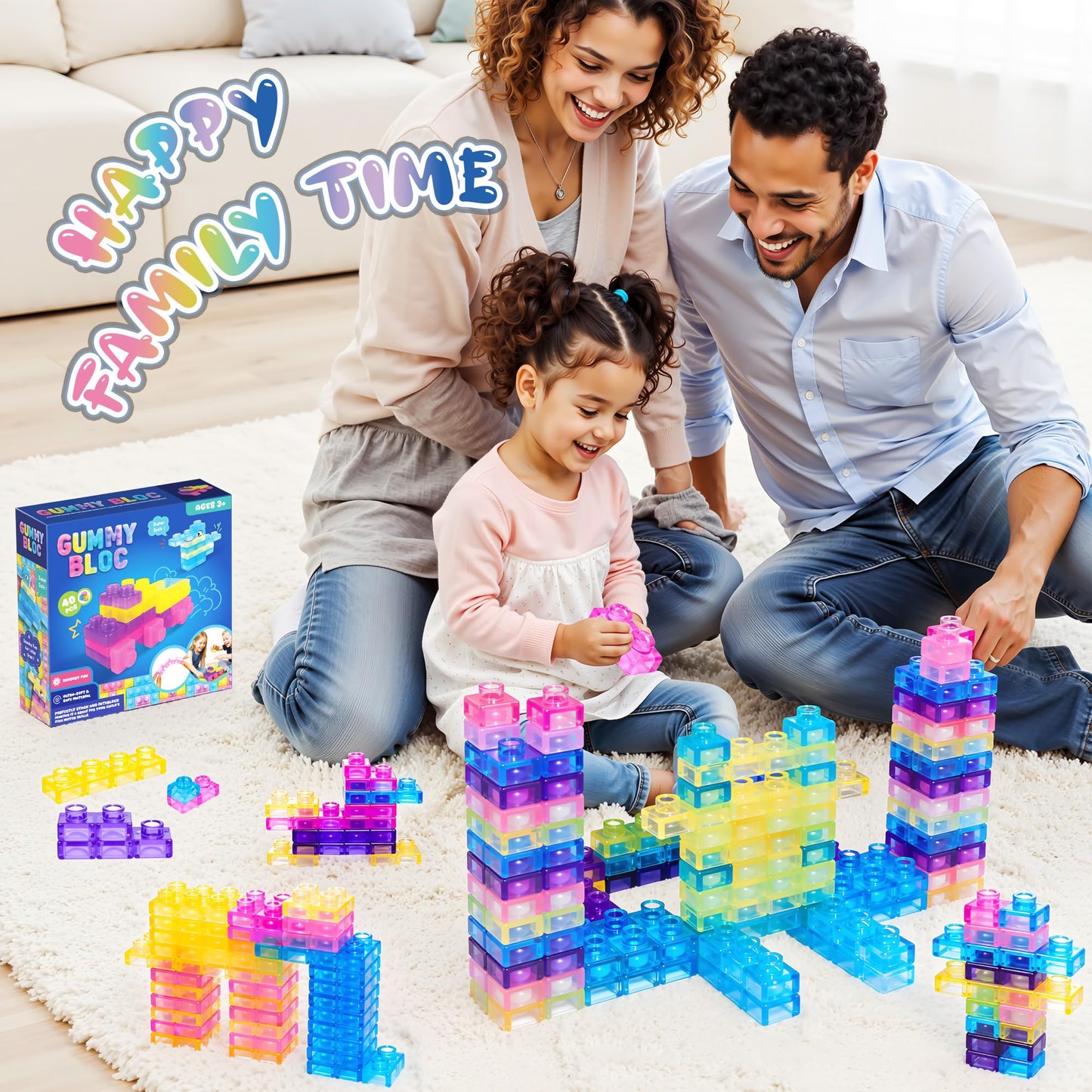JOY SPOT! 40-Piece Sensory Soft Building Blocks for Toddlers - Montessori Squishy Stacking Toy Set