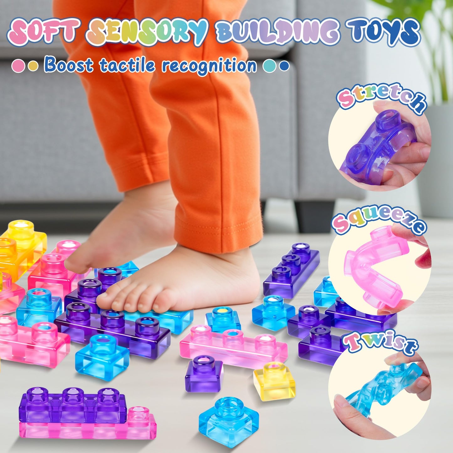 JOY SPOT! 40-Piece Sensory Soft Building Blocks for Toddlers - Montessori Squishy Stacking Toy Set