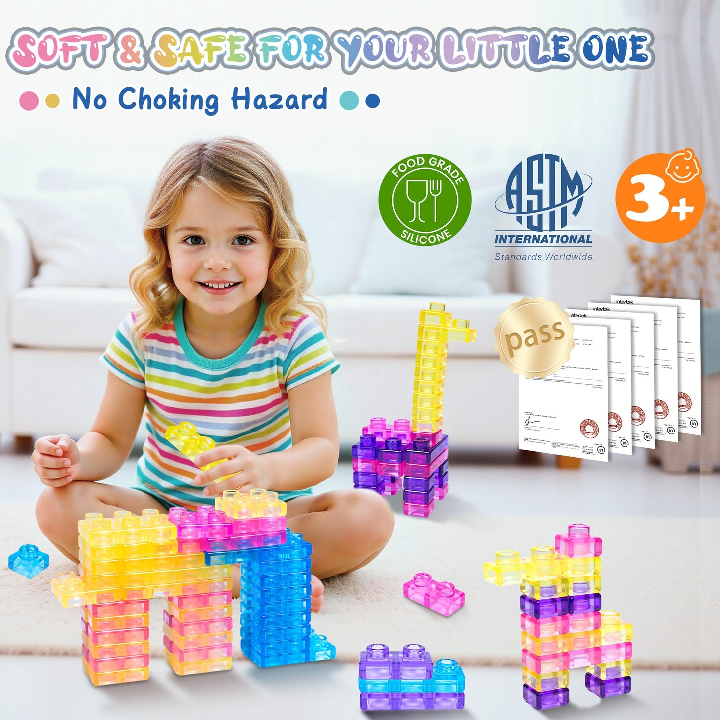 JOY SPOT! 40-Piece Sensory Soft Building Blocks for Toddlers - Montessori Squishy Stacking Toy Set