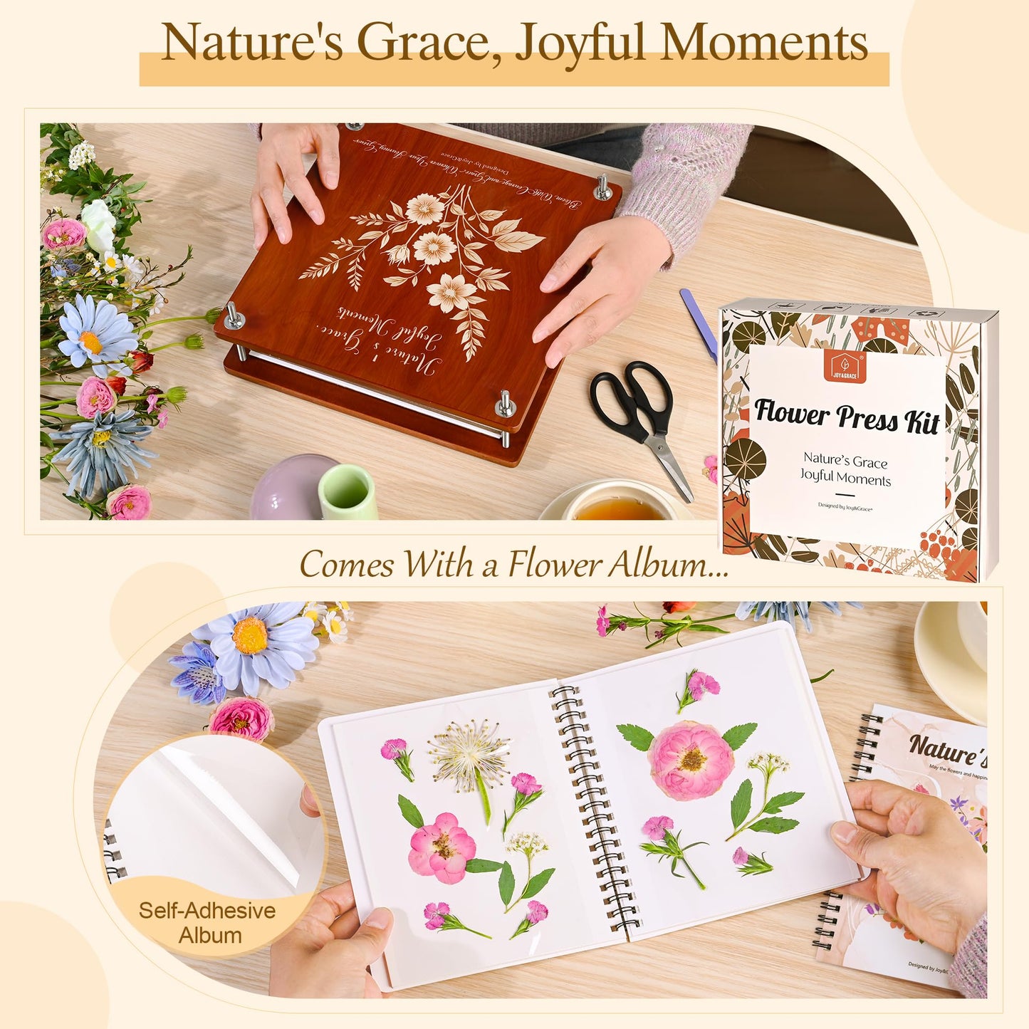 Joy&Grace Large Flower Press Kit – 10.9 x 10.9-Inch, 10-Layer Press with Album