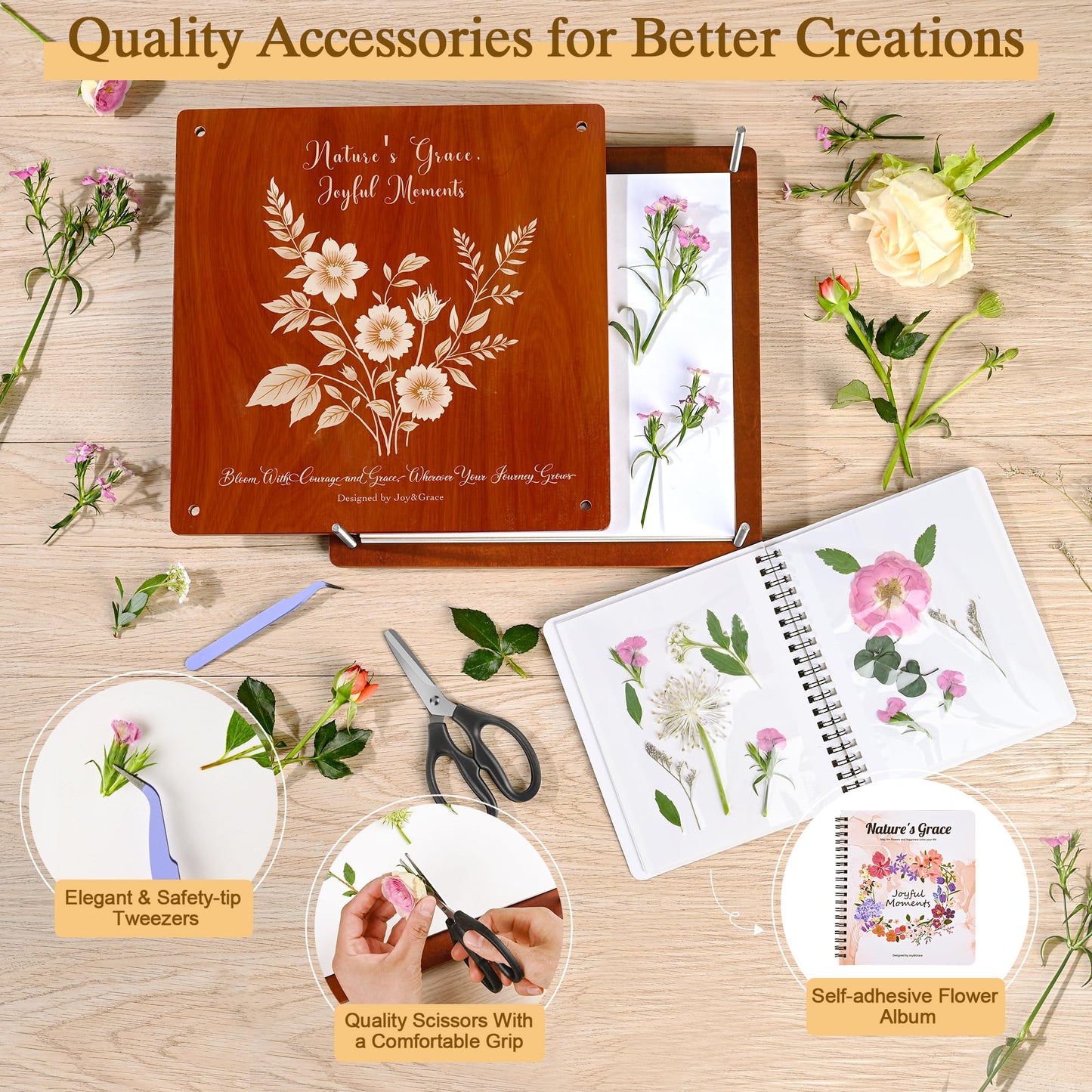 Joy&Grace Large Flower Press Kit – 10.9 x 10.9-Inch, 10-Layer Press with Album