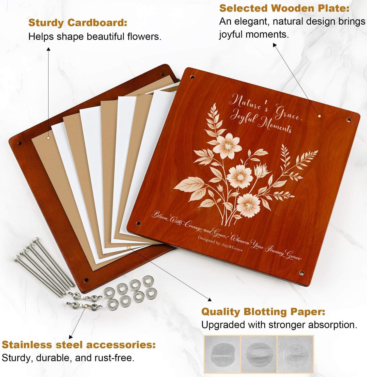 Joy&Grace Large Flower Press Kit – 10.9 x 10.9-Inch, 10-Layer Press with Album