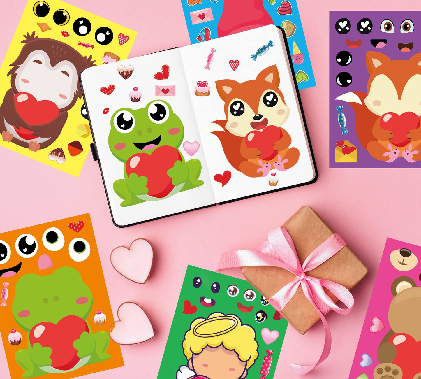 Joy Bang Valentines Stickers for Kids — 36 Sheets DIY Face Art