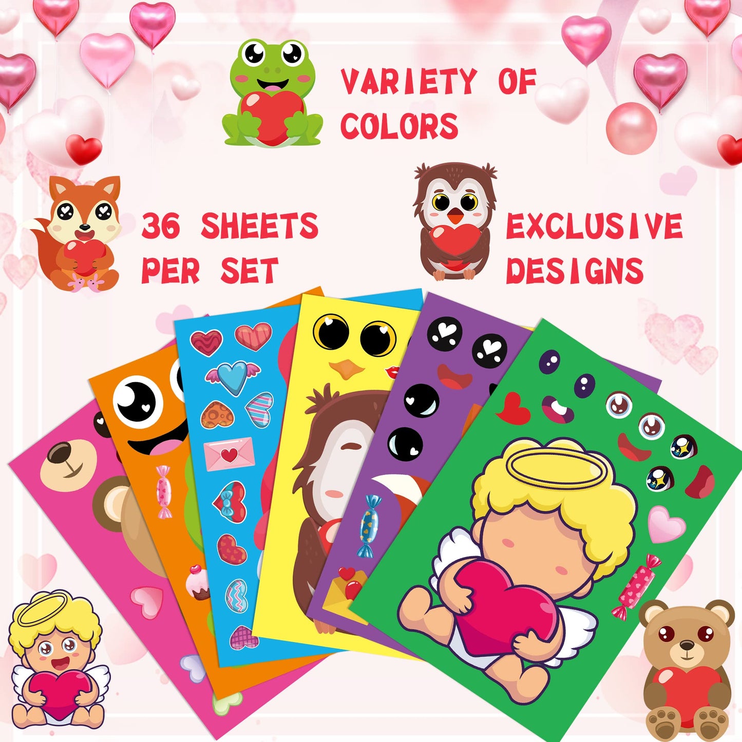 Joy Bang Valentines Stickers for Kids — 36 Sheets DIY Face Art