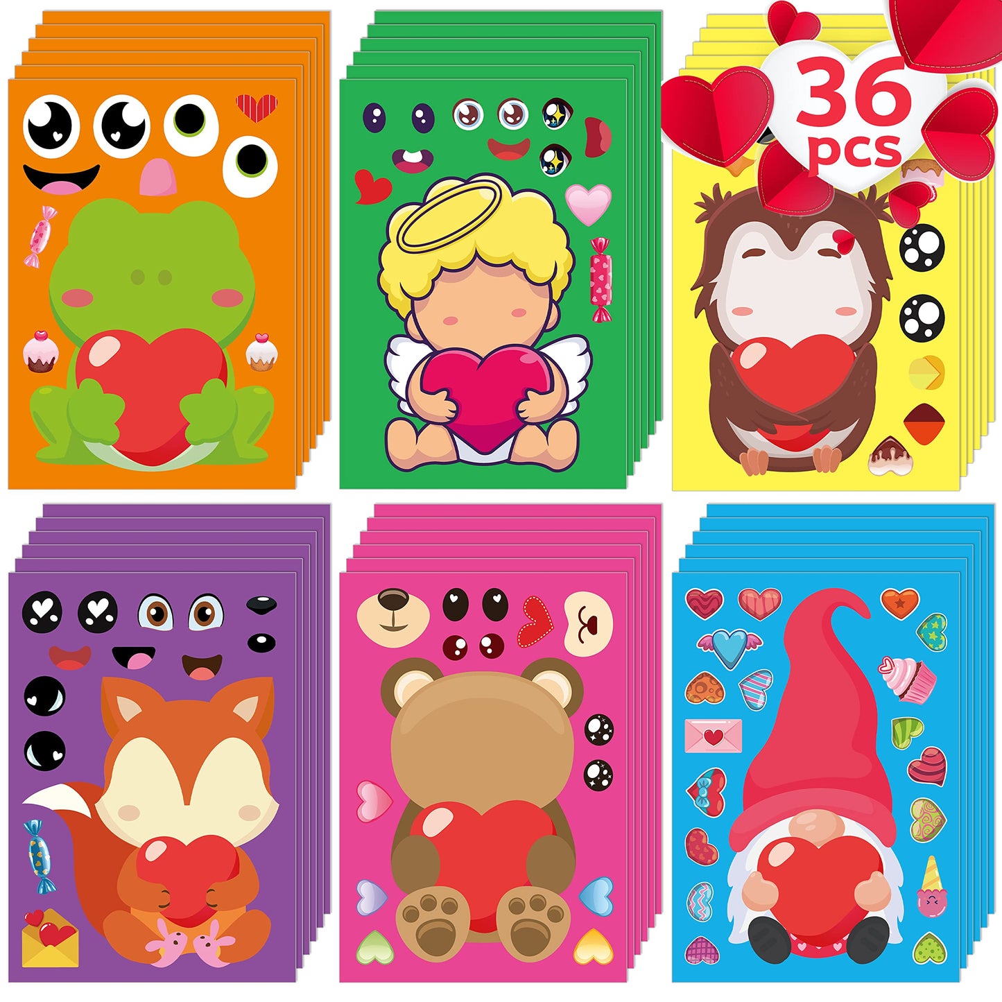 Joy Bang Valentines Stickers for Kids — 36 Sheets DIY Face Art