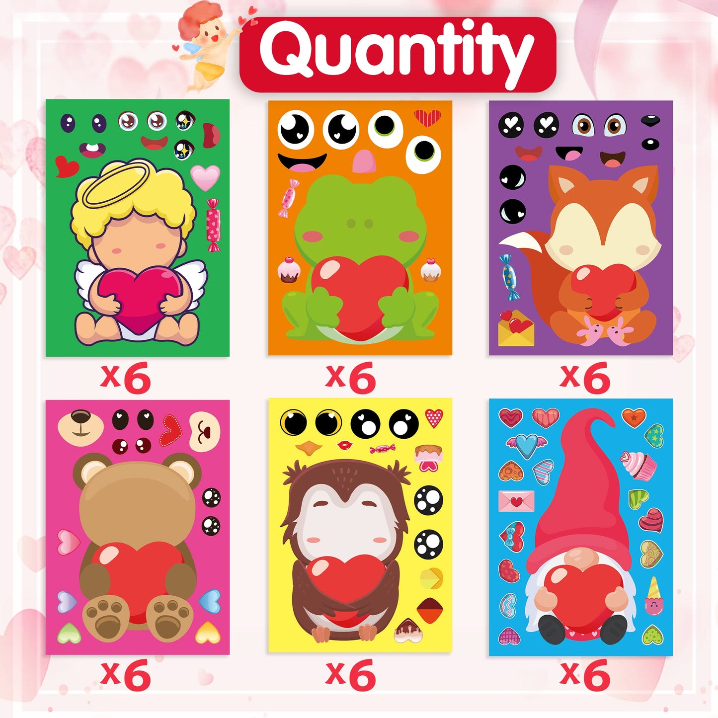 Joy Bang Valentines Stickers for Kids — 36 Sheets DIY Face Art
