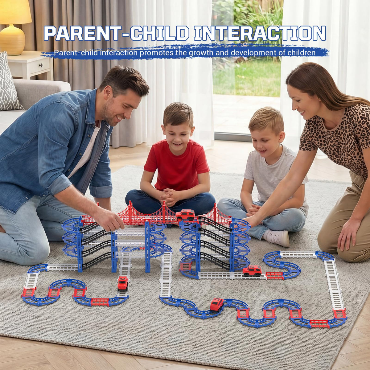 JOYBLI DIY Construction Race Track Set – 24-Piece Battery-Powered Car & Bridge Track for Kids 6-8