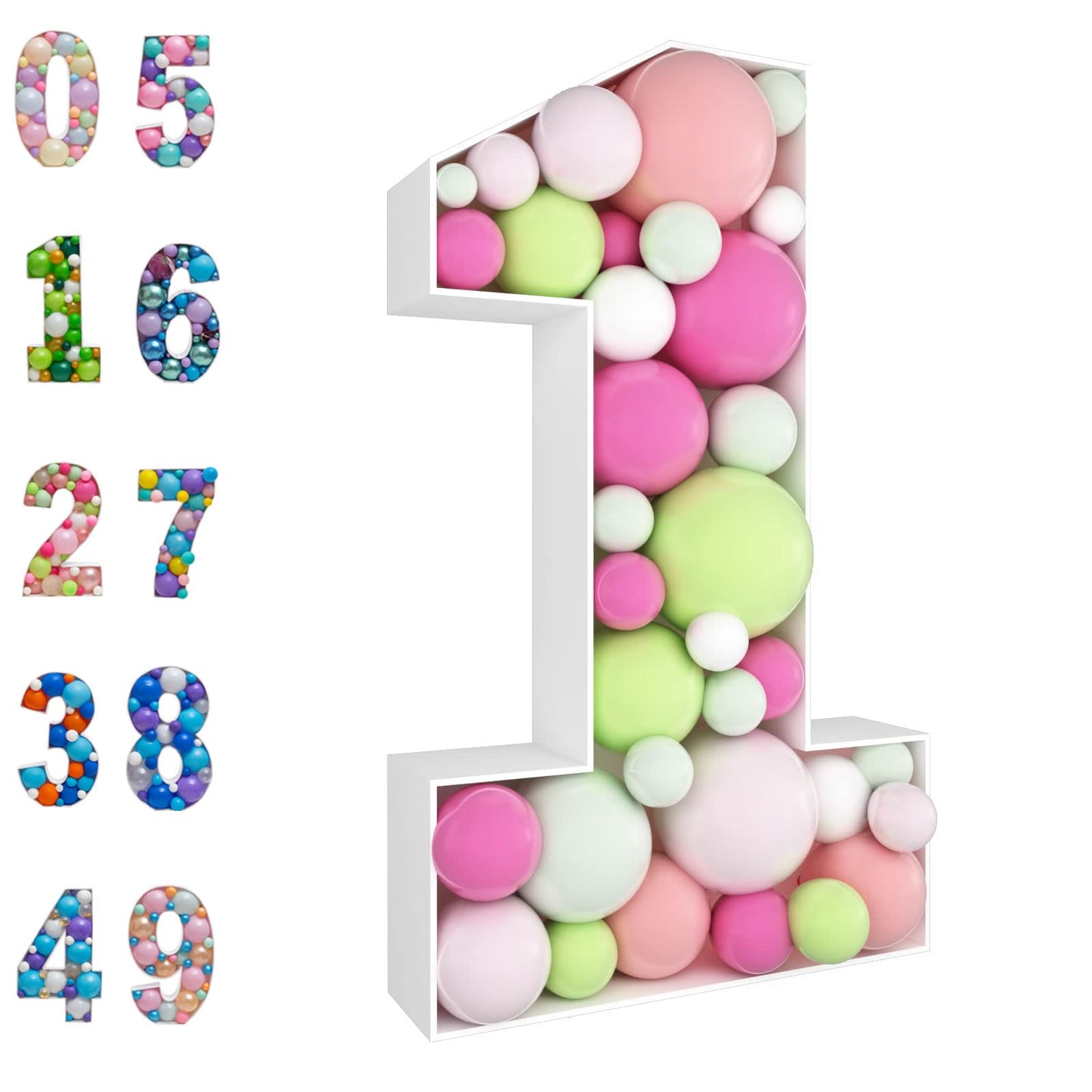 JoyBox Design 3 ft Mosaic Balloon Frame Number 1 Light Up Numbers – Pre-Cut Kit Thick Foam Board