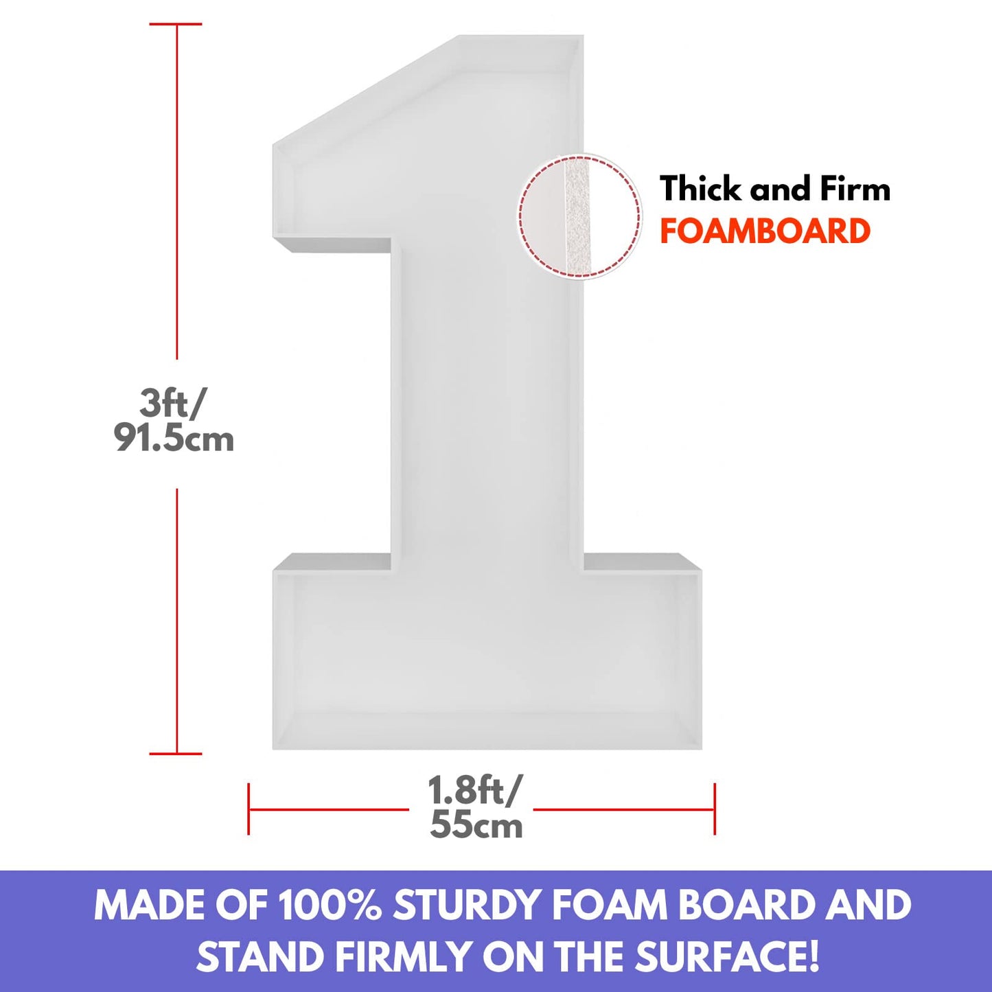JoyBox Design 3 ft Mosaic Balloon Frame Number 1 Light Up Numbers – Pre-Cut Kit Thick Foam Board