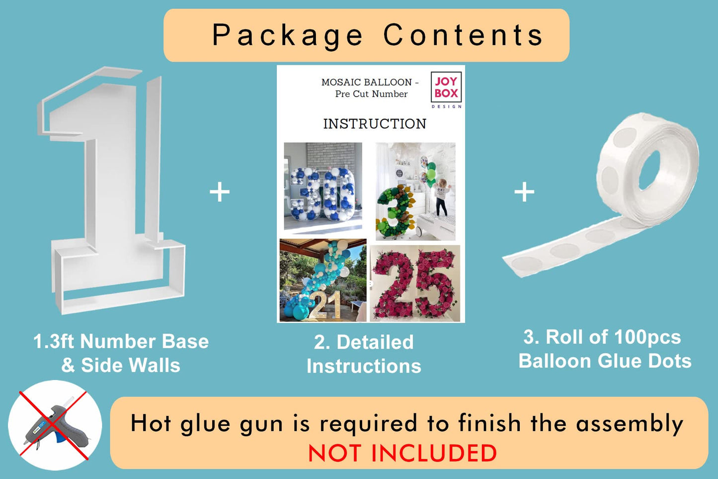 JoyBox Design 3 ft Mosaic Balloon Frame Number 1 Light Up Numbers – Pre-Cut Kit Thick Foam Board