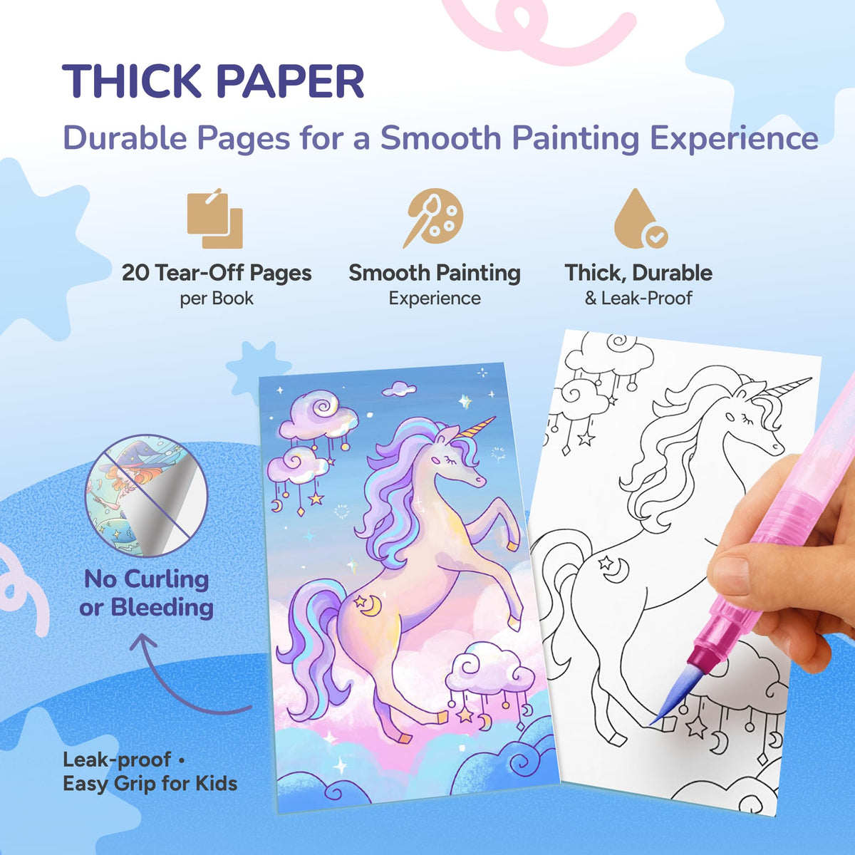 JoyCat 2 Pack Pocket Paint with Water Coloring Books – Magical Pony & Ocean Princess (Ages 3-8) | Travel Art Kit