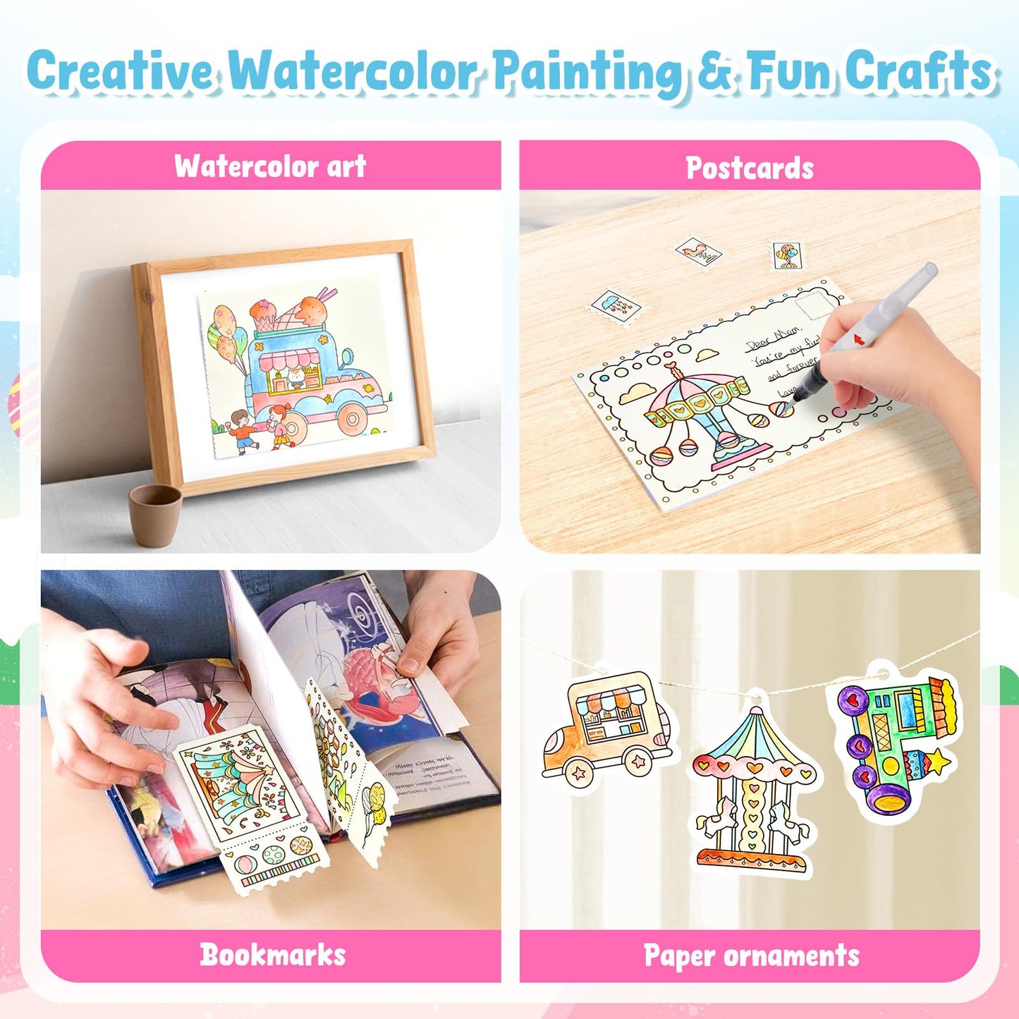 JoyCat 3-in-1 Watercolor Coloring Book for Toddlers – Paint with Water Set for Kids 3-5, 4-8
