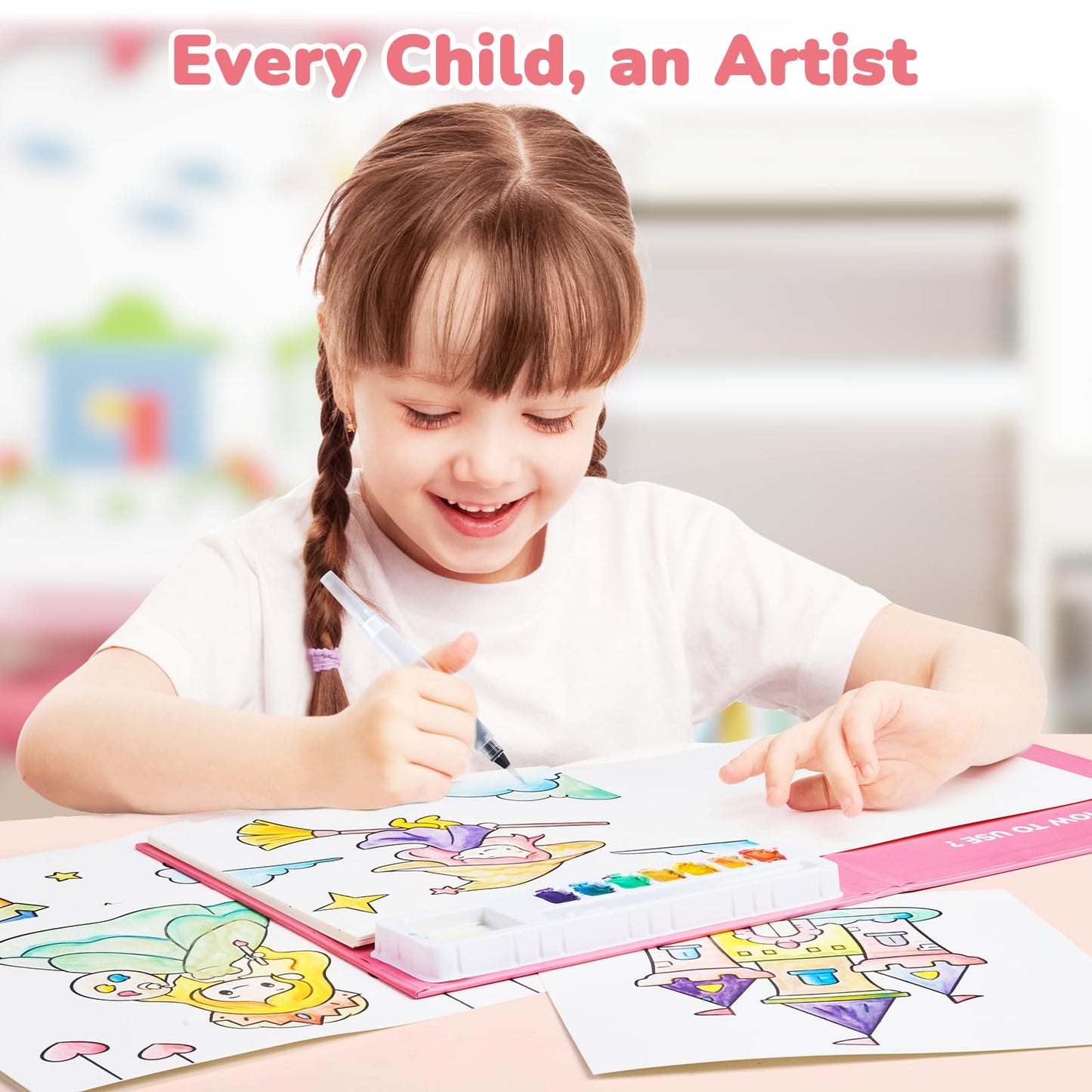 JoyCat Watercolor Coloring Book Set – Magical Pony (Ages 3-5) No Mess 3-in-1