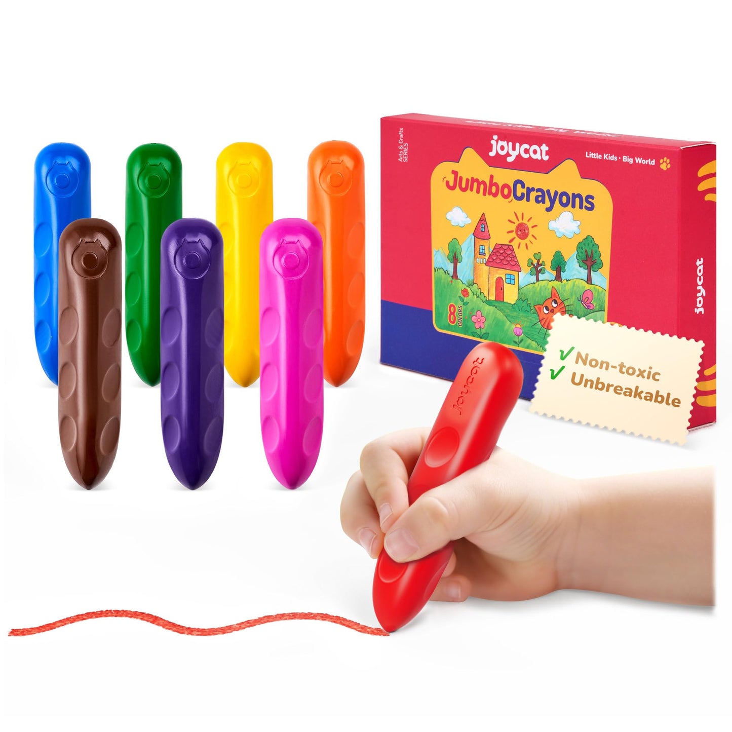 JoyCat 8 Colors Jumbo Crayons for Toddlers – Easy-Grip, Unbreakable, Washable