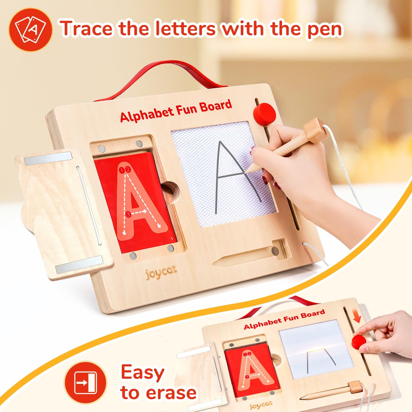 JoyCat Magnetic Letter Tracing Board with Cards – Wooden Alphabet & Number Writing Tablet for Toddlers 3-5
