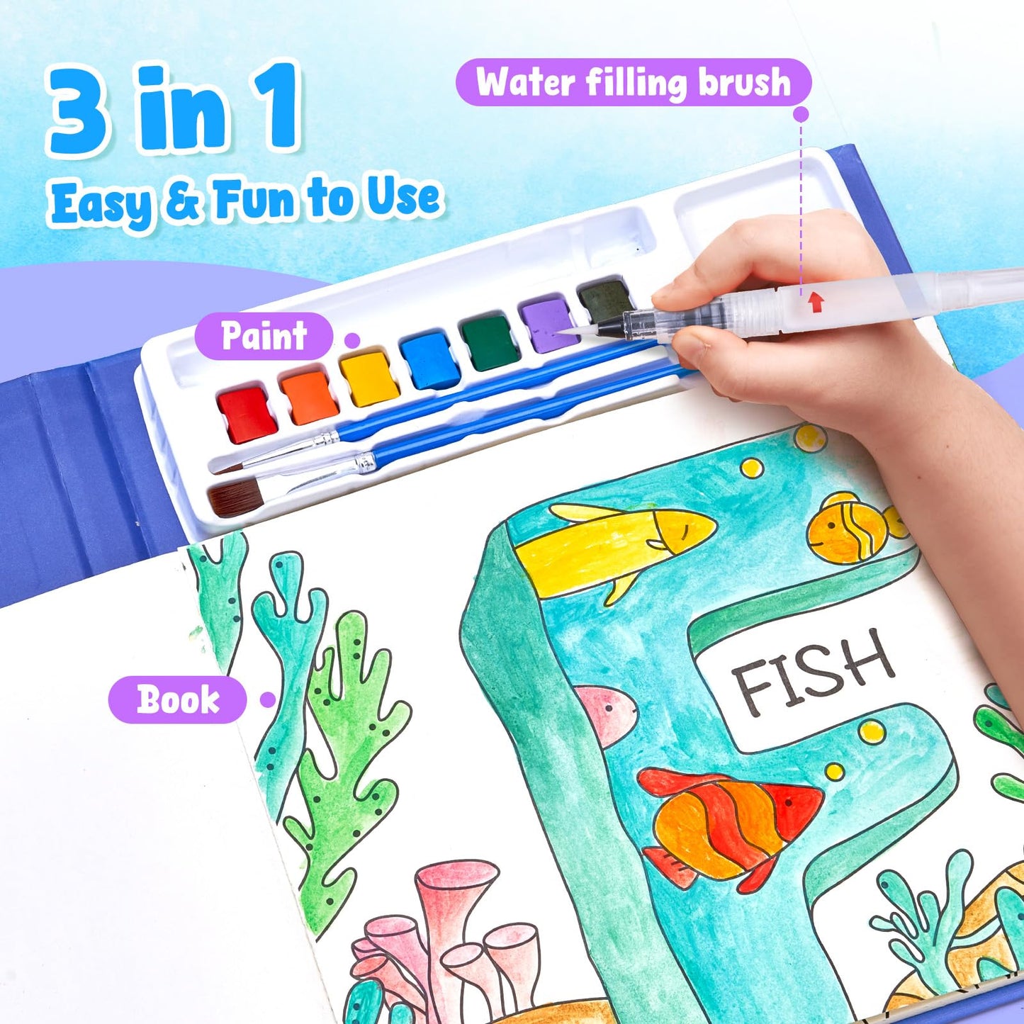 JoyCat Watercolor Painting Book for Toddlers – 3-in-1 Mess-Free Water Painting Set, Alphabet Theme (Ages 3-8)