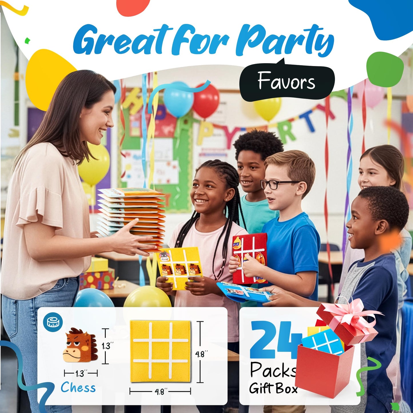 JoyCat 24 Pack Tic Tac Toe Board Game – Farm Theme, Party Favors & Classroom Prizes